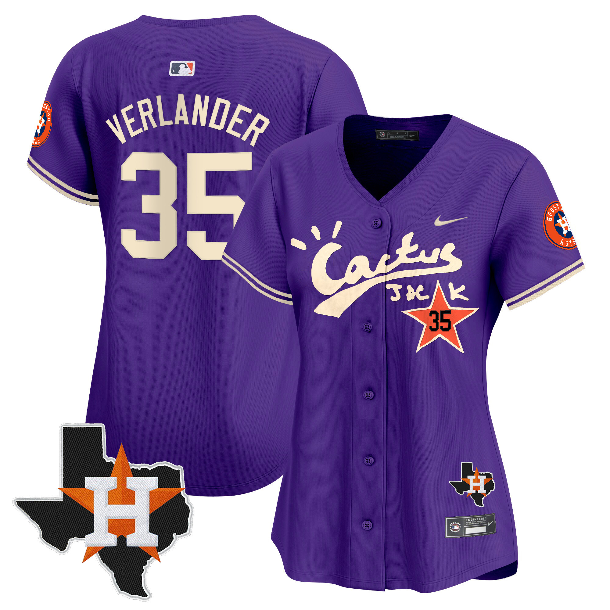 Women's Justin Verlander Houston Astros Cactus Jack Patch Vapor Premier Limited Purple Jersey V11 - Stitched