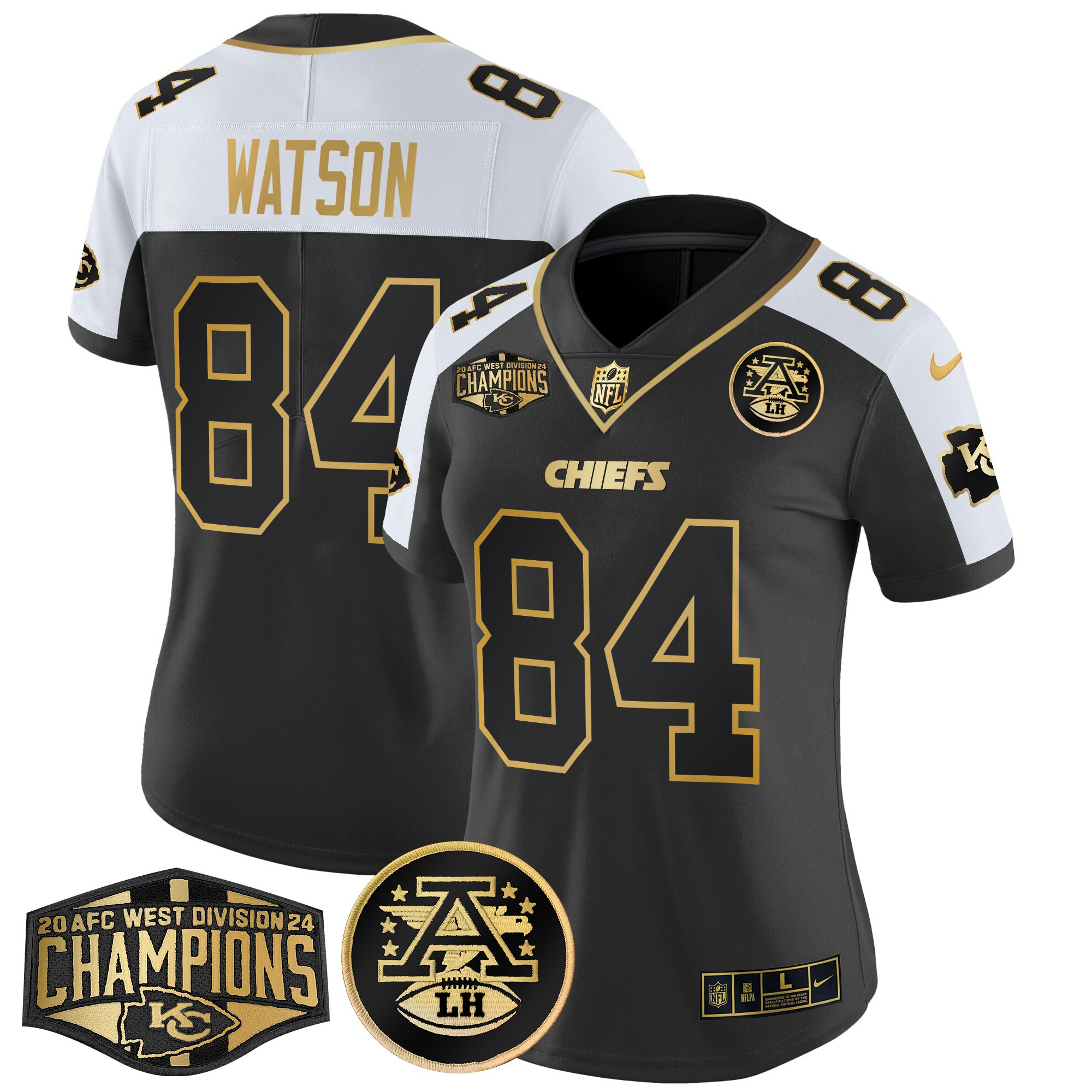 Women's Justin Watson Kansas City Chiefs 2024 AFC West Division Champions Patch Gold Vapor Limited Alternate Jersey - All Stitched