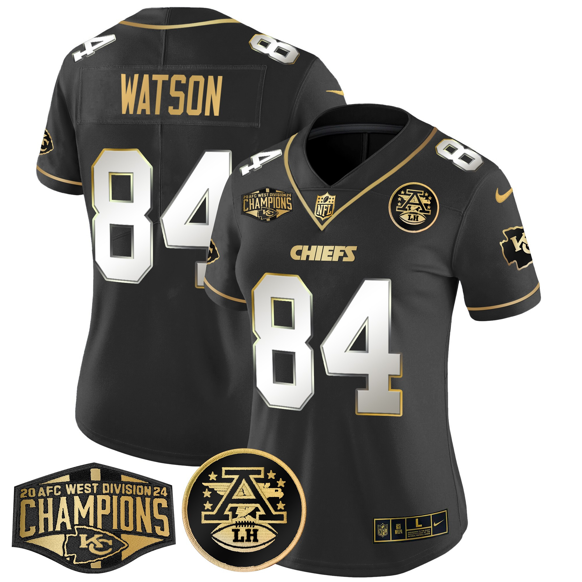 Women's Justin Watson Kansas City Chiefs 2024 AFC West Division Champions Patch Gold Vapor Limited Black Limited Jersey - All Stitched