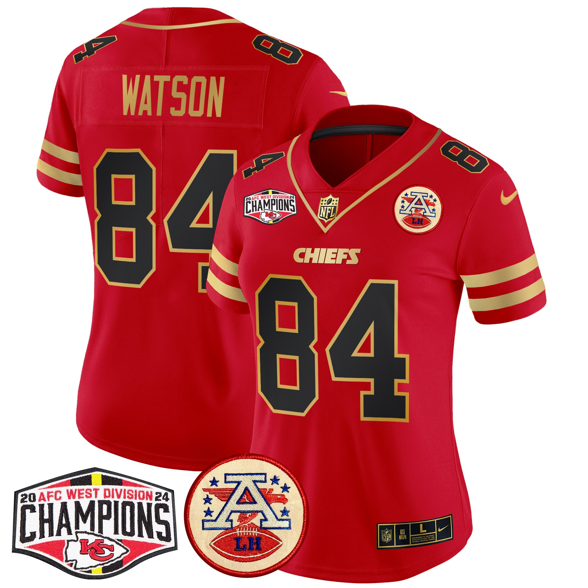 Women's Justin Watson Kansas City Chiefs 2024 AFC West Division Champions Patch Vapor Limited Black Red Jersey - All Stitched