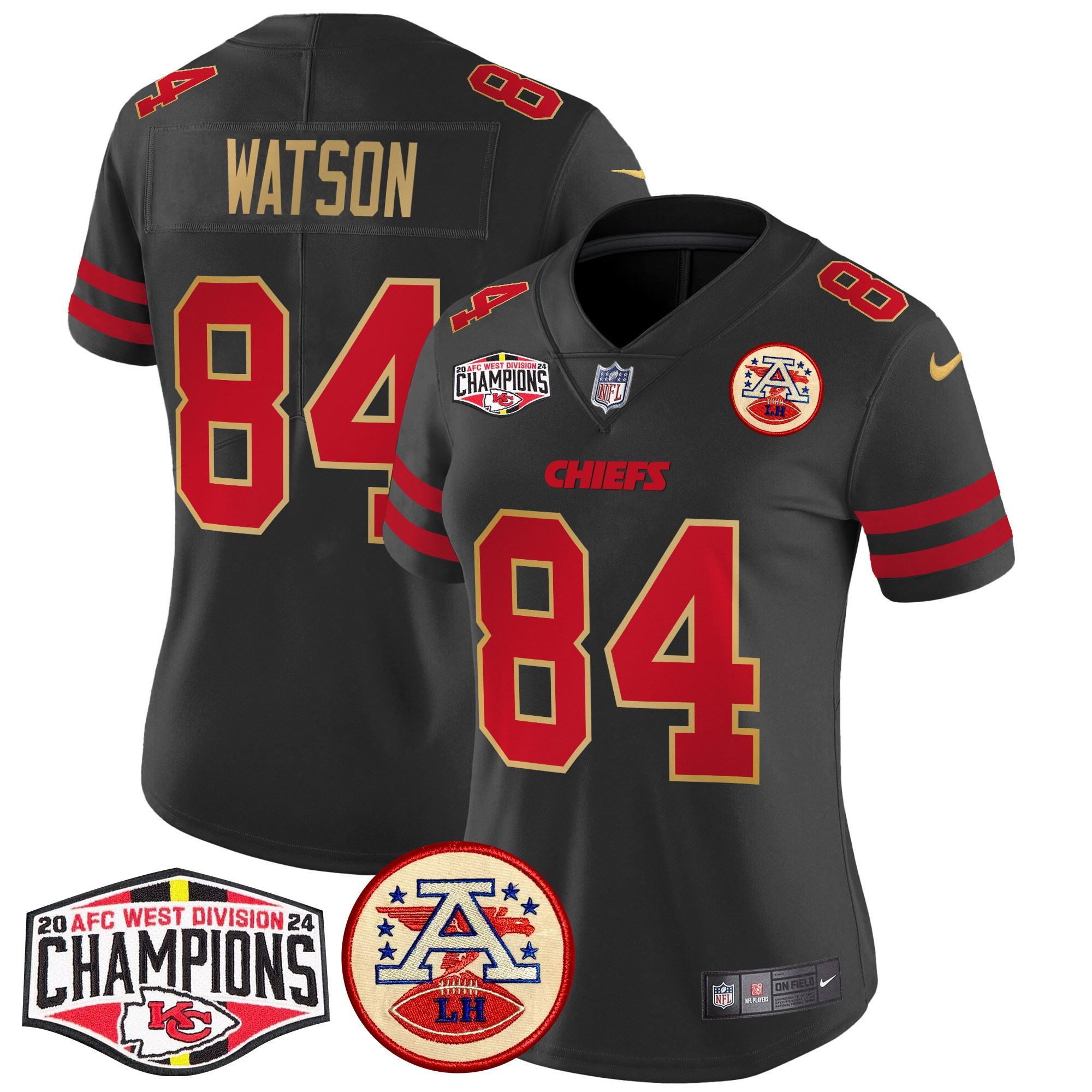 Women's Justin Watson Kansas City Chiefs 2024 AFC West Division Champions Patch Vapor Limited Gold Trim Jersey - All Stitched