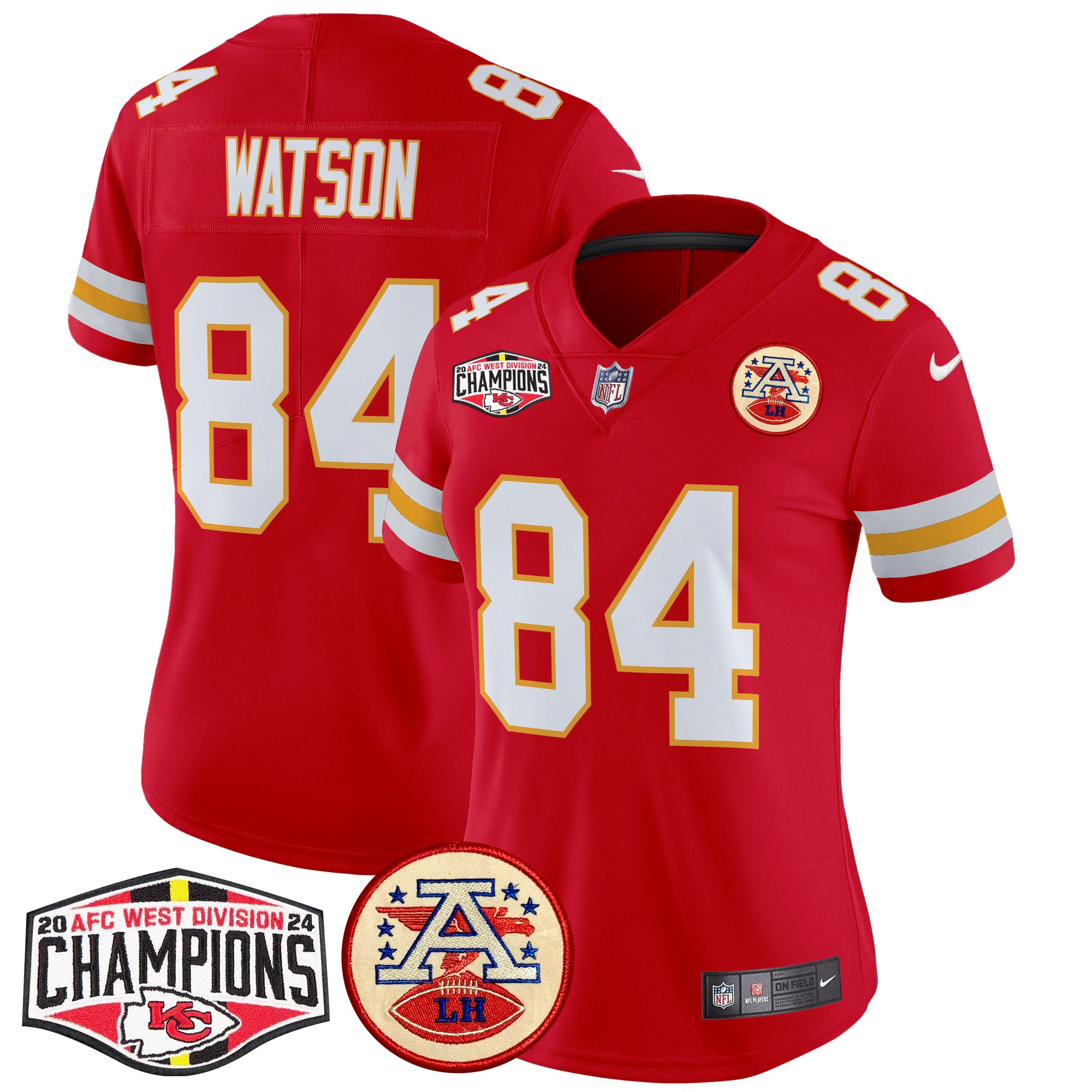 Women's Justin Watson Kansas City Chiefs 2024 AFC West Division Champions Patch Vapor Limited Red Jersey - All Stitched