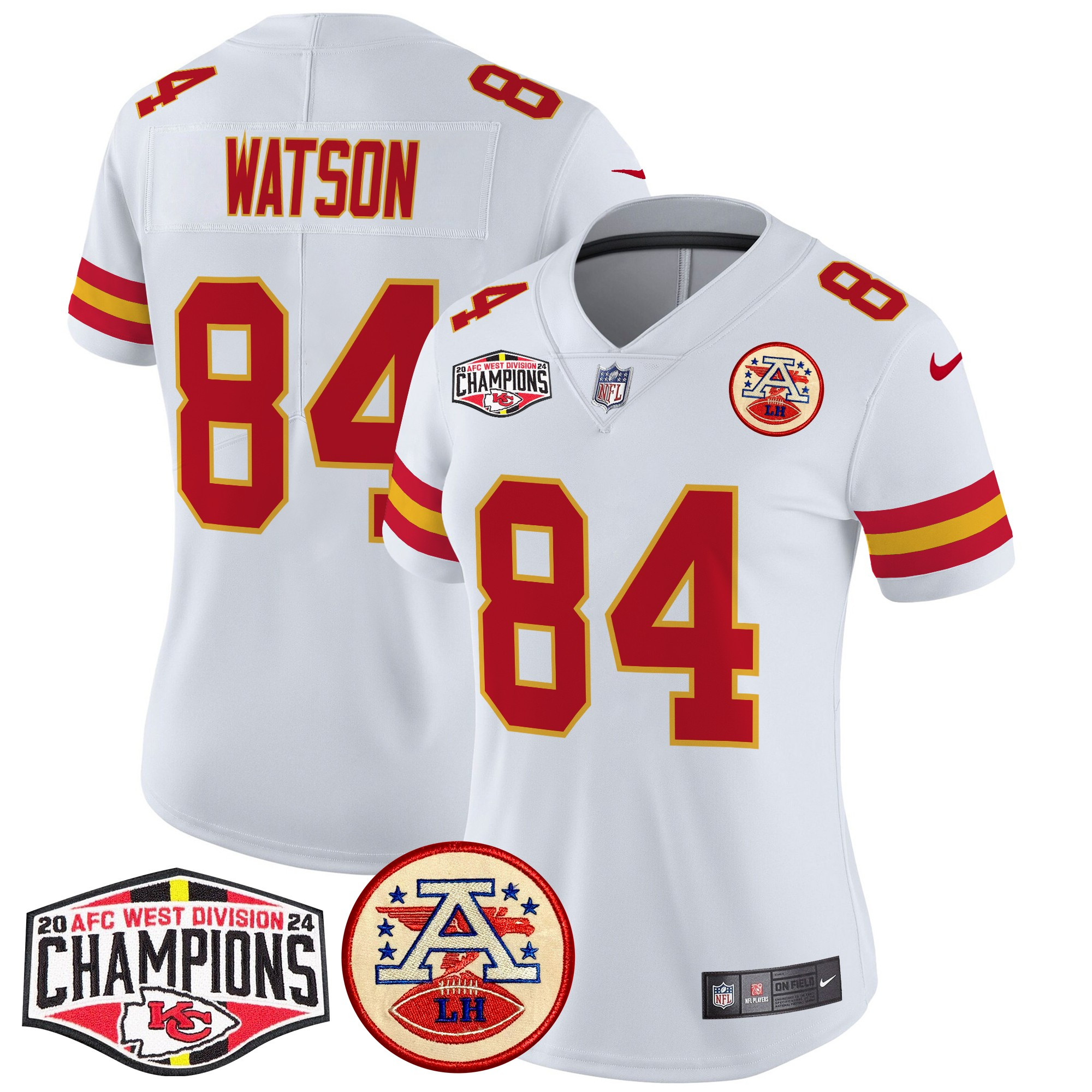 Women's Justin Watson Kansas City Chiefs 2024 AFC West Division Champions Patch Vapor Limited White Jersey - All Stitched