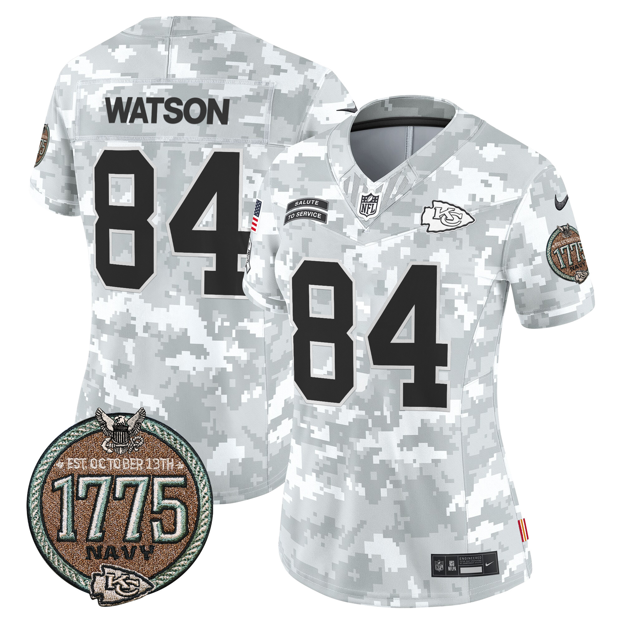 Women's Justin Watson Kansas City Chiefs 2024 Salute to Service Establishment Year Patch Vapor Limited Navy Jersey - All Stitched
