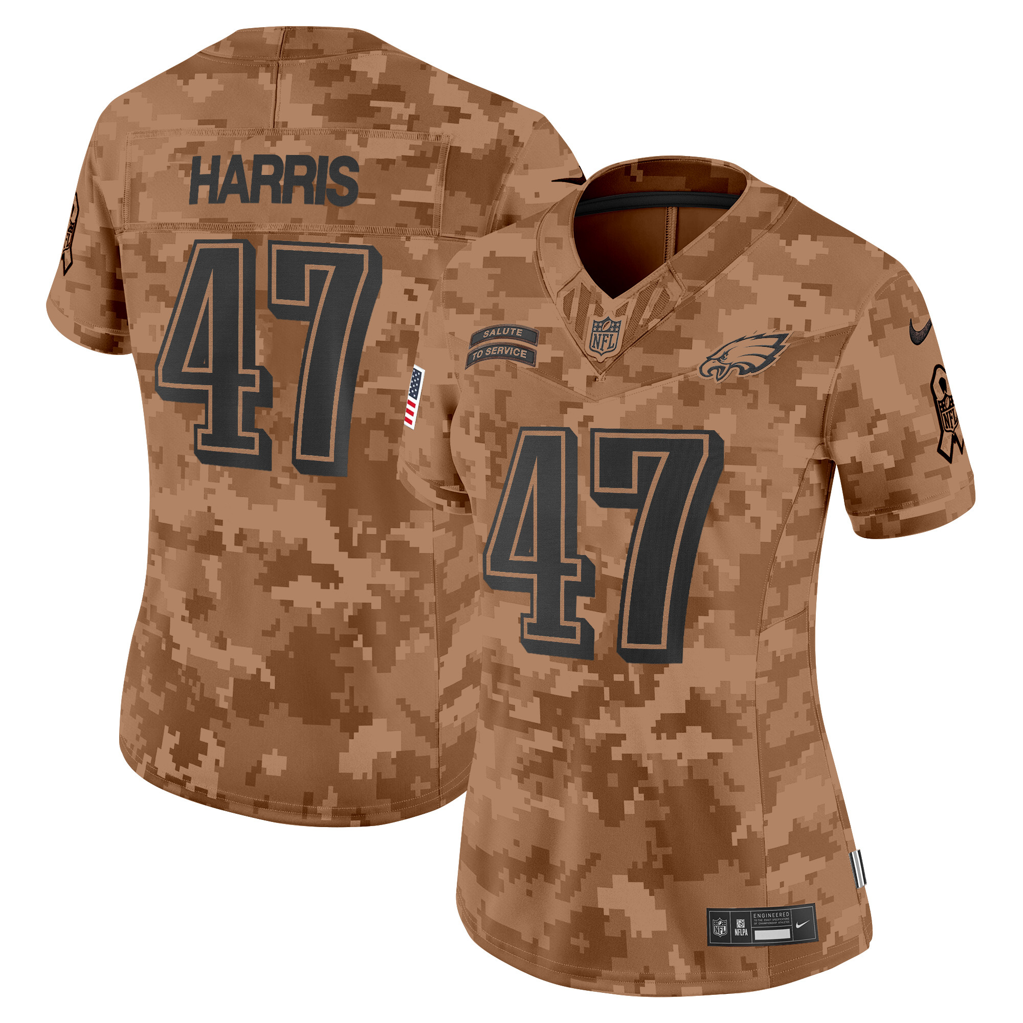 Women's Kamala Harris Philadelphia Eagles 2024 Salute to Service Vapor Limited Brown Camo Jersey - All Stitched