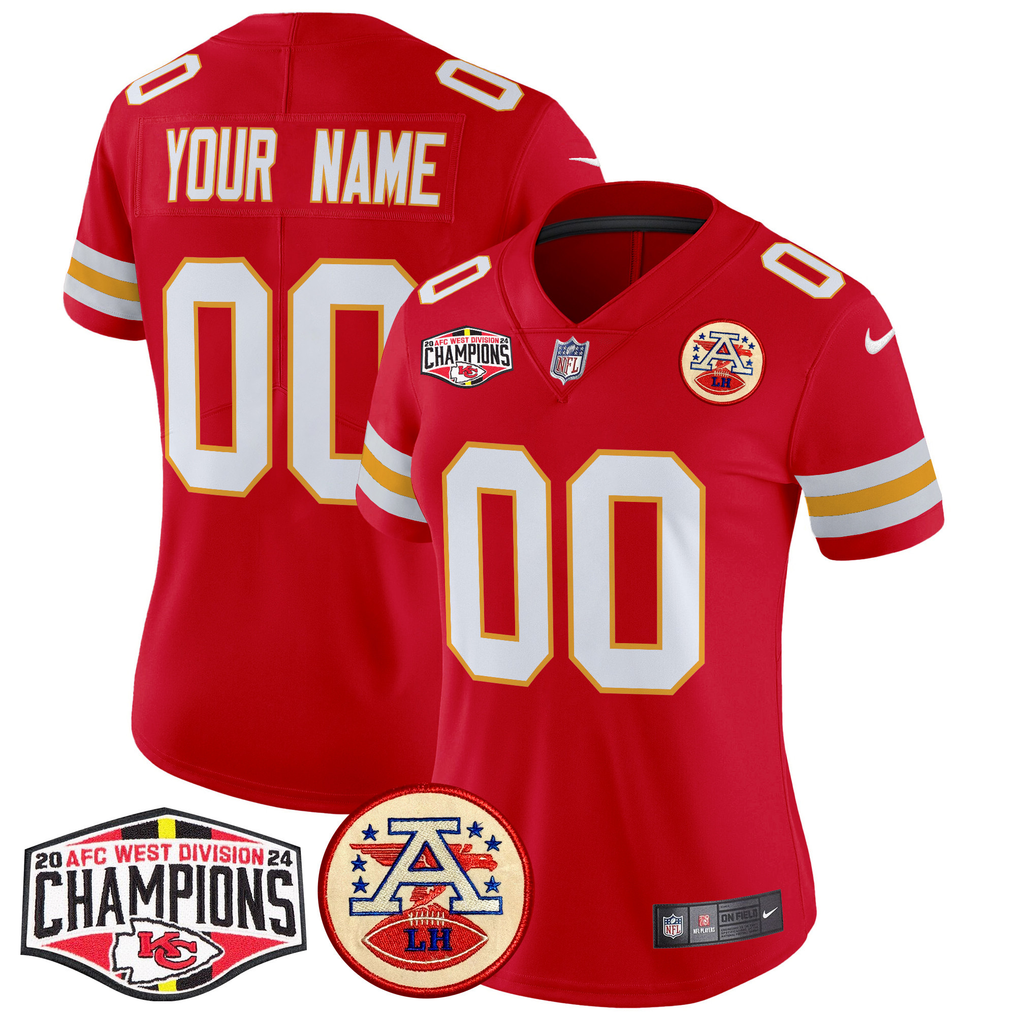 Women's Kansas City Chiefs 2024 AFC West Division Champions Patch Vapor Limited Custom Red Jersey - All Stitched