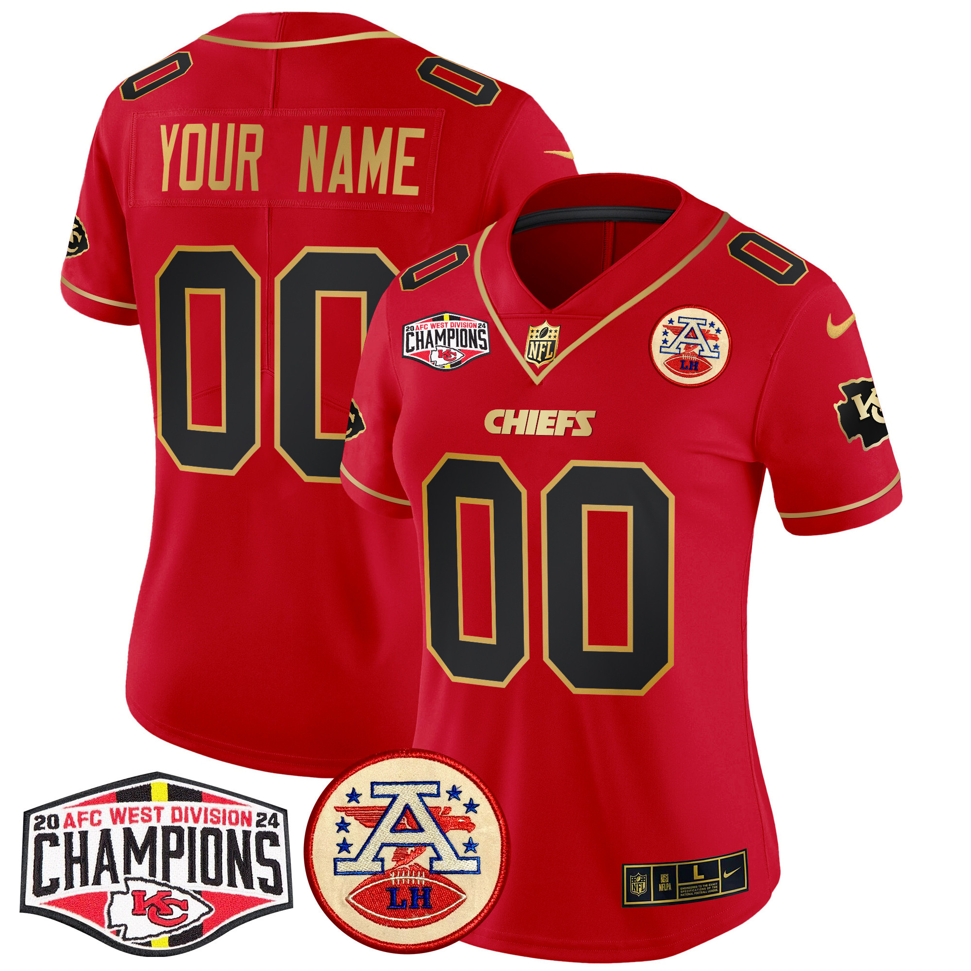 Women's Kansas City Chiefs 2024 AFC West Division Champions Patch Vapor Limited Custom Red Special Jersey - All Stitched