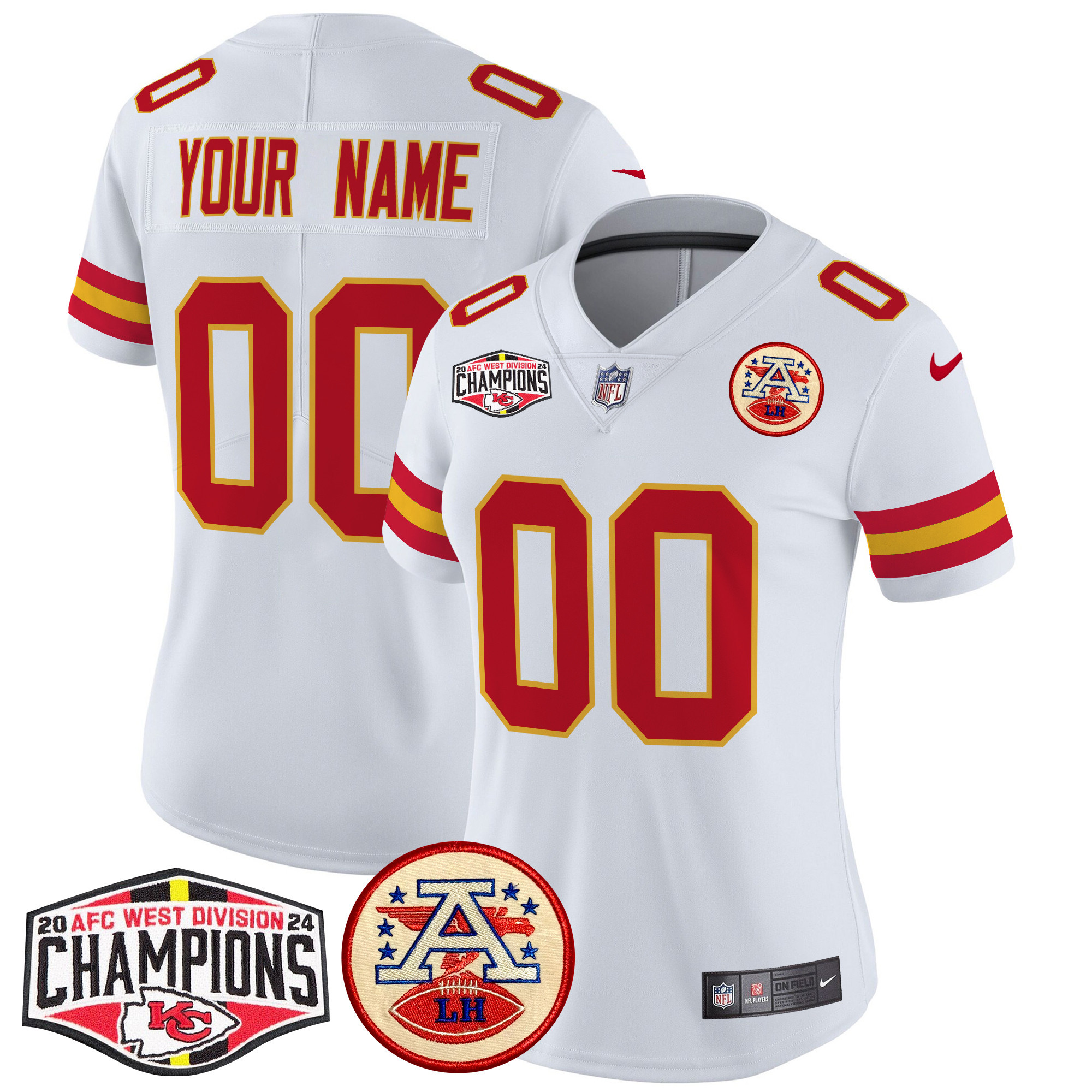 Women's Kansas City Chiefs 2024 AFC West Division Champions Patch Vapor Limited Custom White Jersey - All Stitched