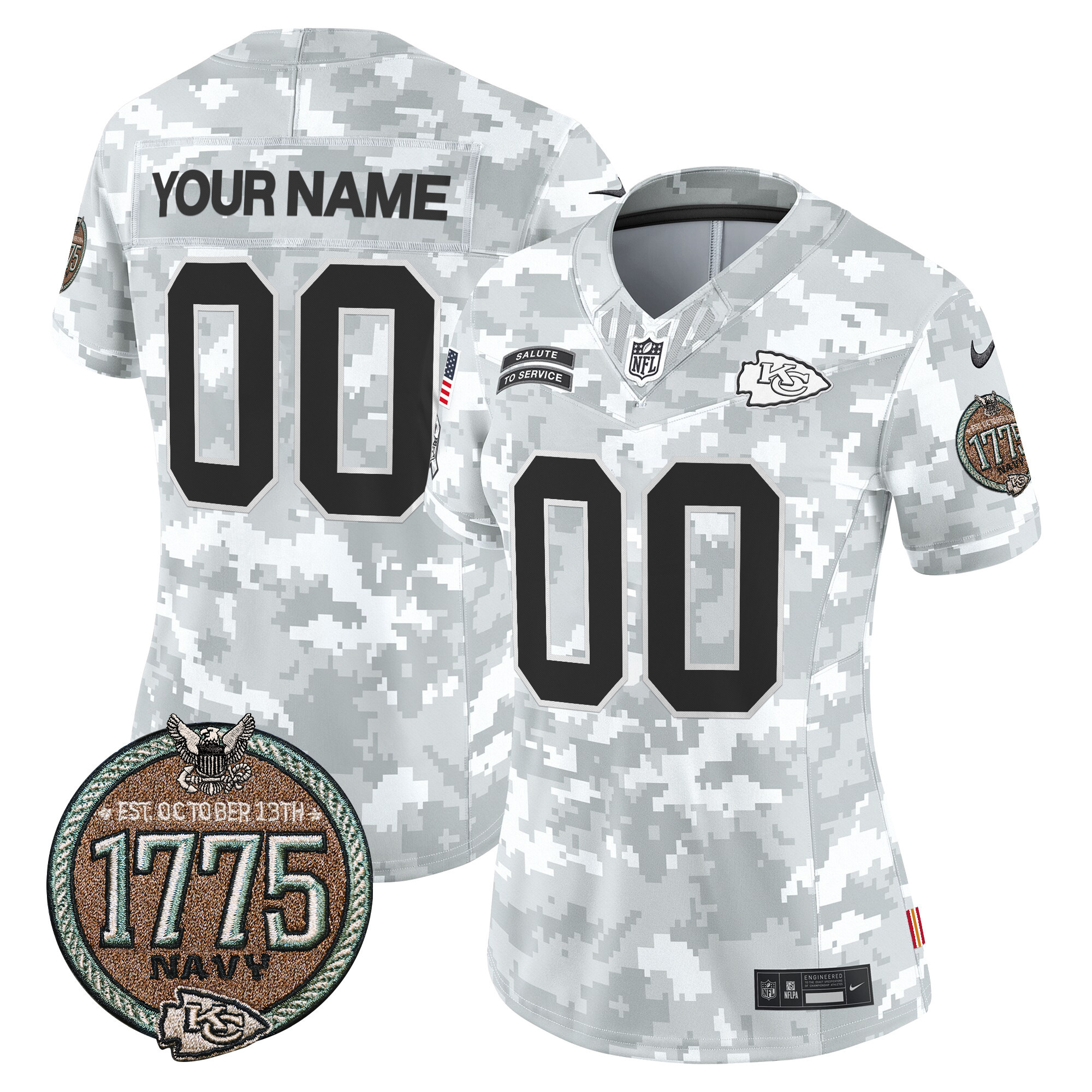 Women's Kansas City Chiefs 2024 Salute to Service Establishment Year Patch Vapor Limited Custom Navy Jersey - All Stitched