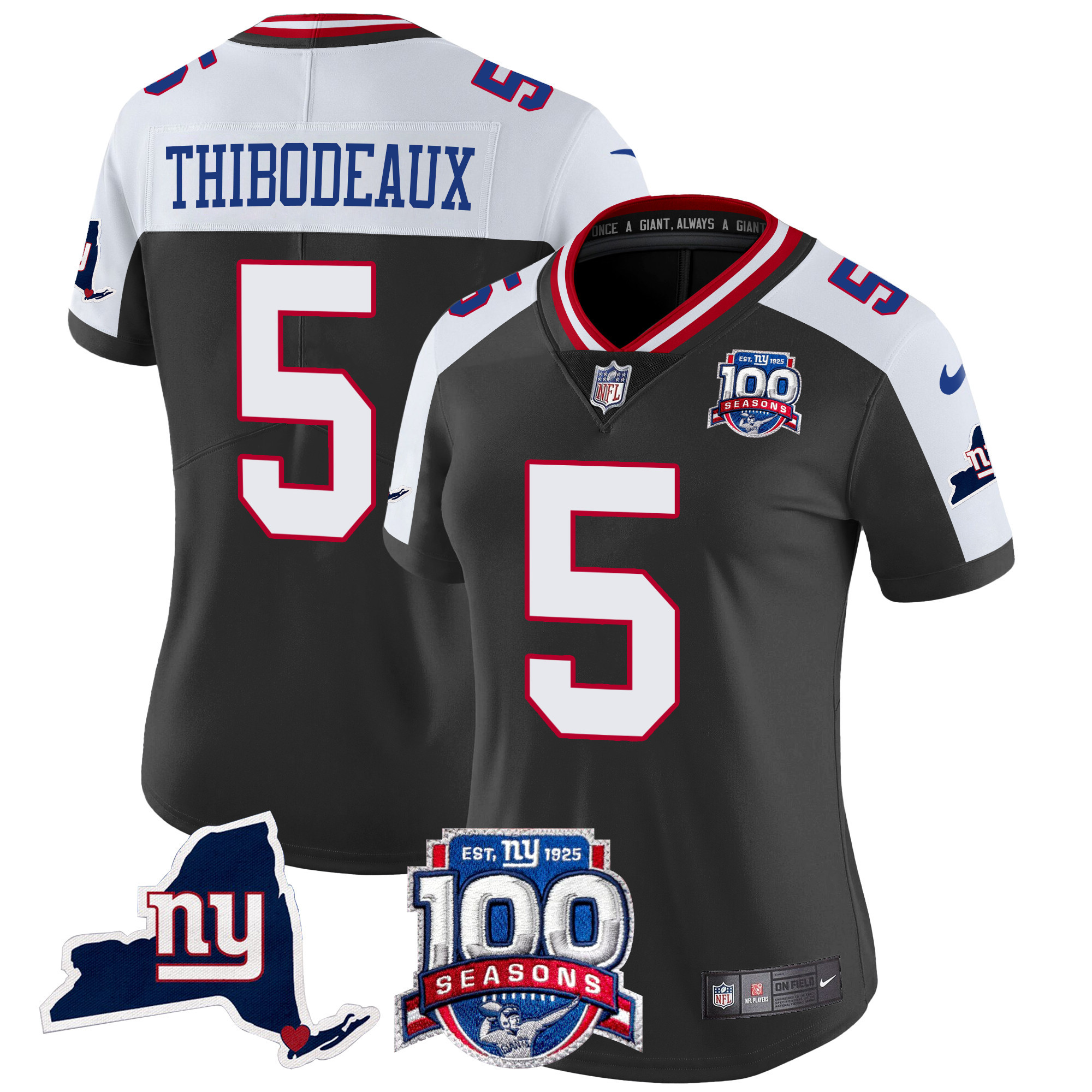 Women's Kayvon Thibodeaux New York Giants 100th Season & State Patch Vapor Limited Black Alternate Jersey - All Stitched