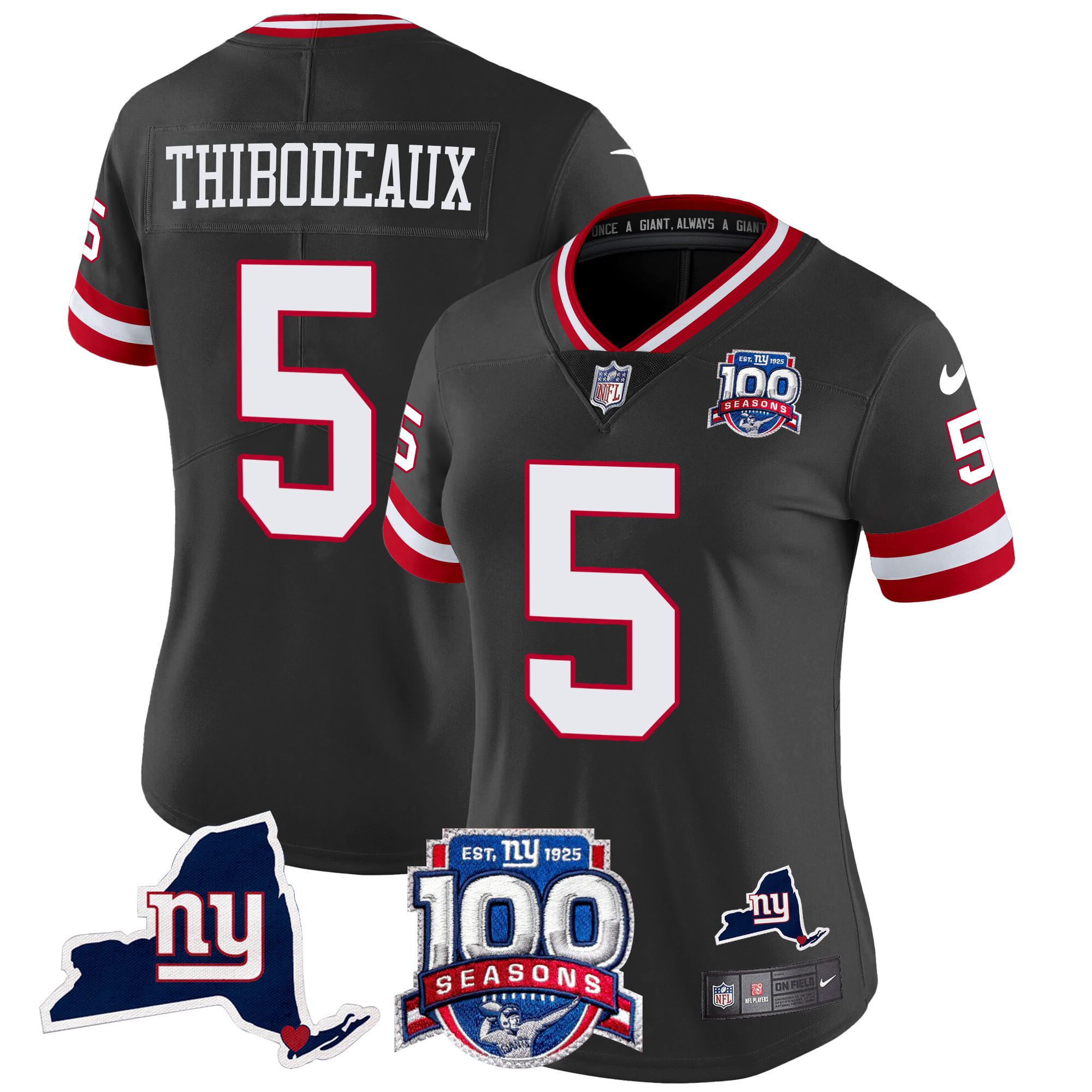 Women's Kayvon Thibodeaux New York Giants 100th Season & State Patch Vapor Limited Black Jersey - All Stitched