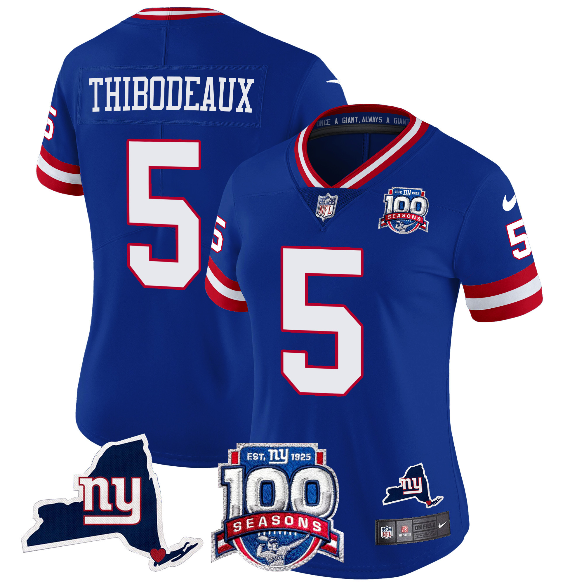 Women's Kayvon Thibodeaux New York Giants 100th Season & State Patch Vapor Limited Royal Jersey - All Stitched