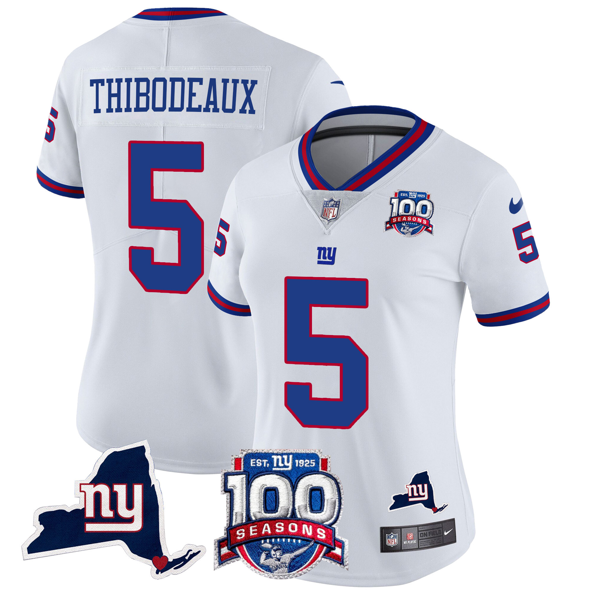 Women's Kayvon Thibodeaux New York Giants 100th Season & State Patch Vapor Limited White Jersey - All Stitched