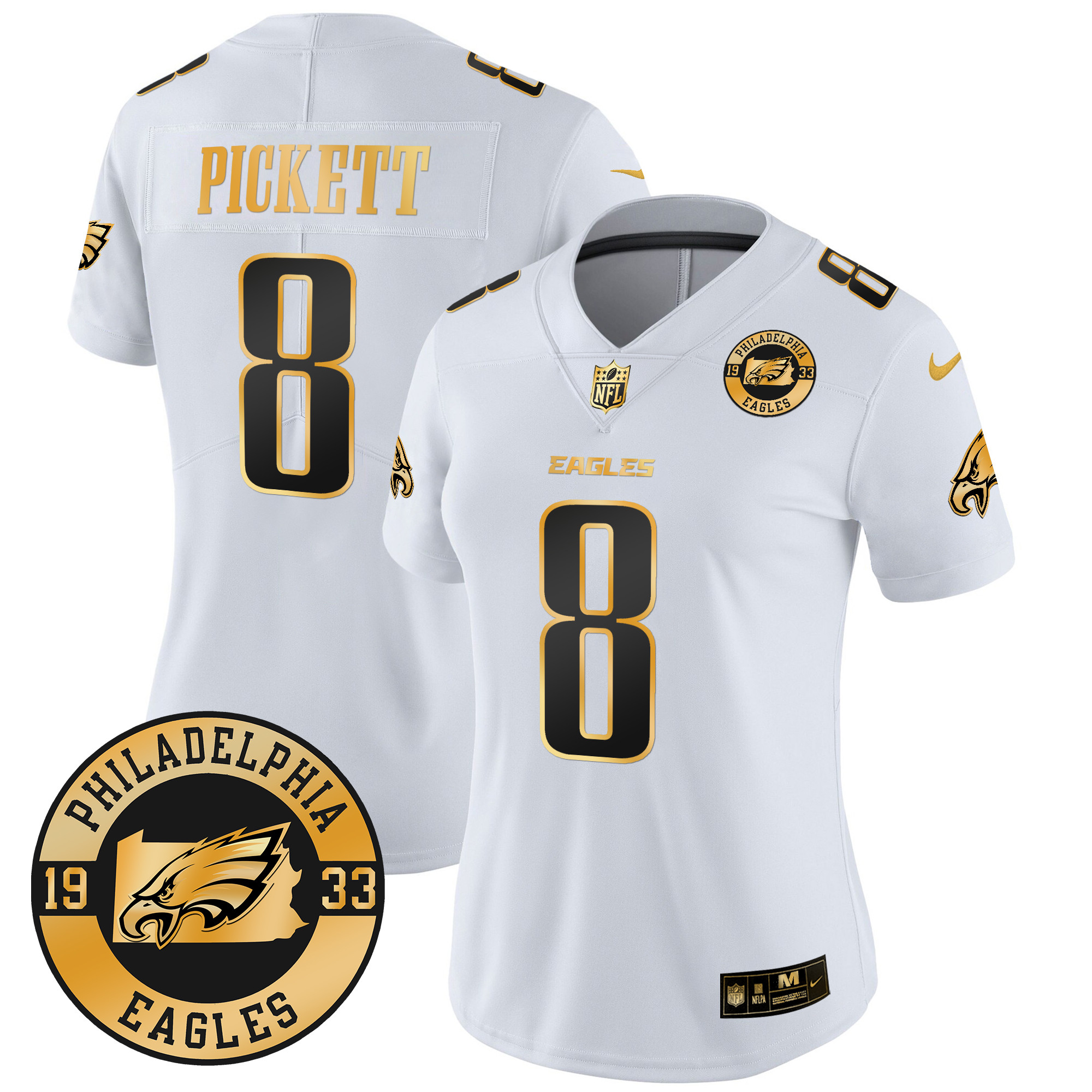 Women's Kenny Pickett Philadelphia Eagles 2024 Gold Vapor Limited White Gold Jersey - All Stitched