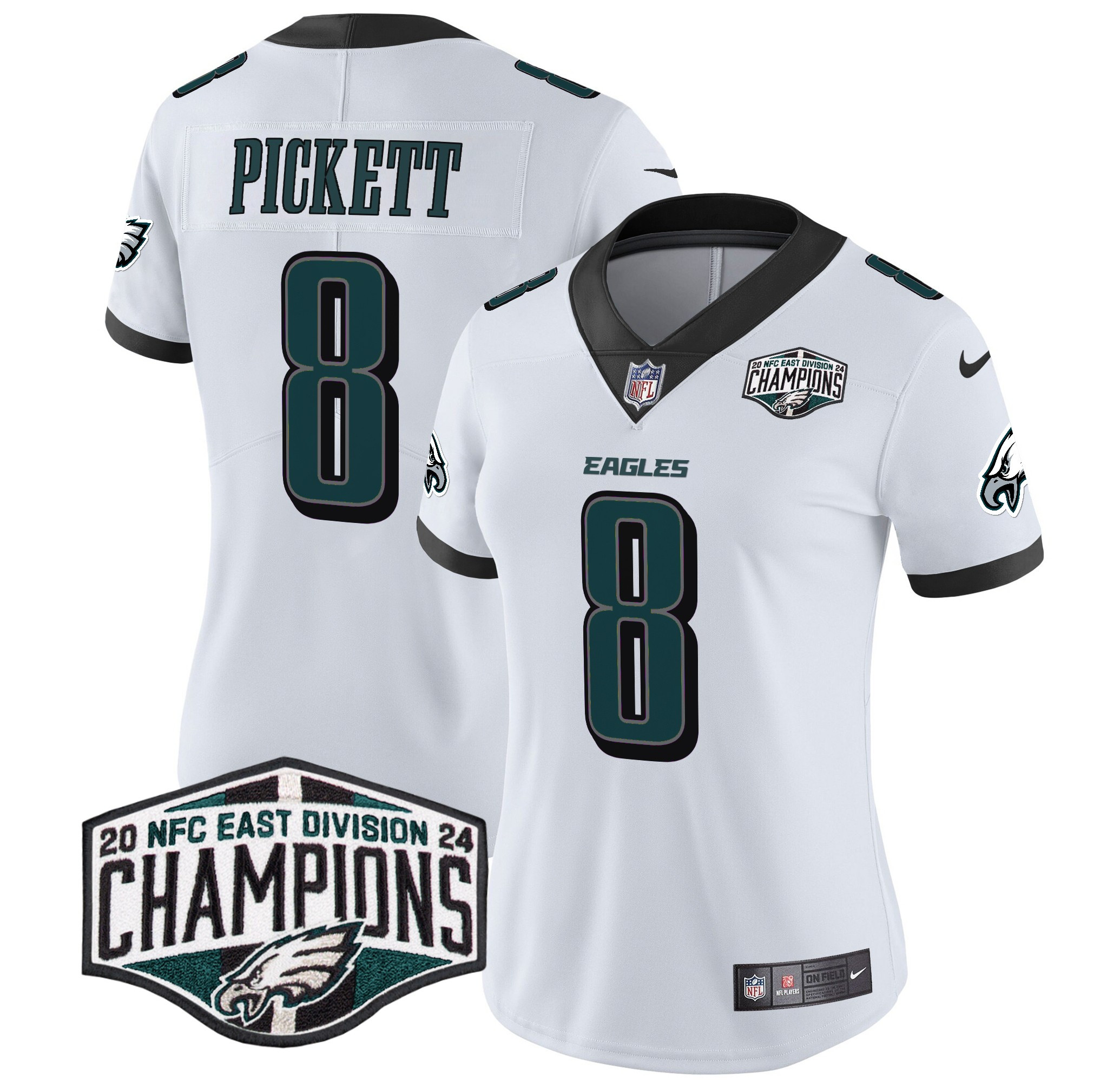 Women's Kenny Pickett Philadelphia Eagles 2024 NFC East Division Champions Vapor Limited White Jersey - All Stitched