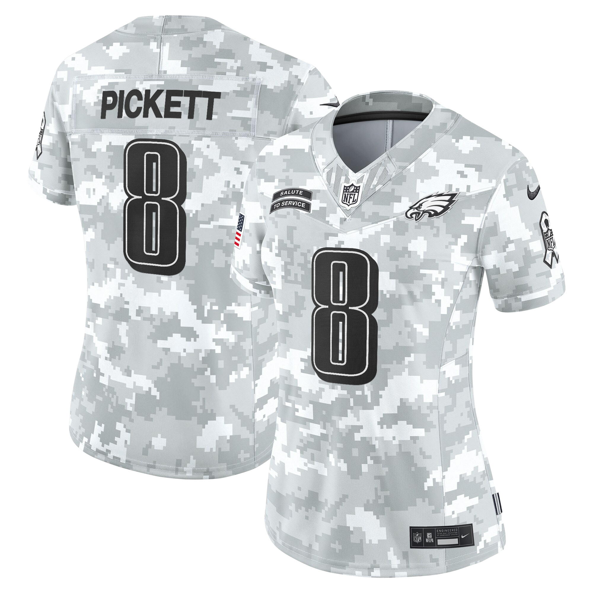 Women's Kenny Pickett Philadelphia Eagles 2024 Salute to Service Vapor Limited Arctic Camo Jersey - All Stitched