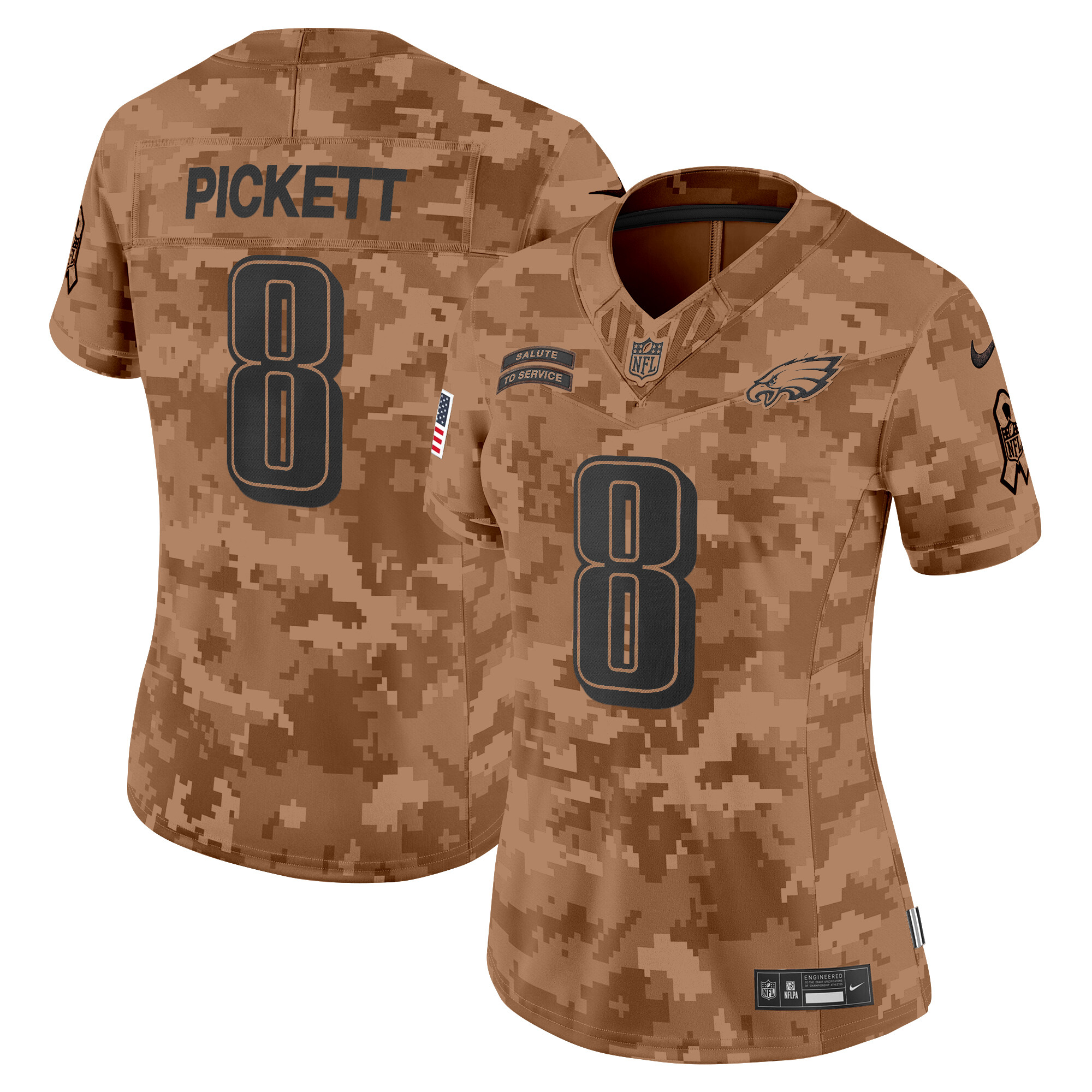 Women's Kenny Pickett Philadelphia Eagles 2024 Salute to Service Vapor Limited Brown Camo Jersey - All Stitched