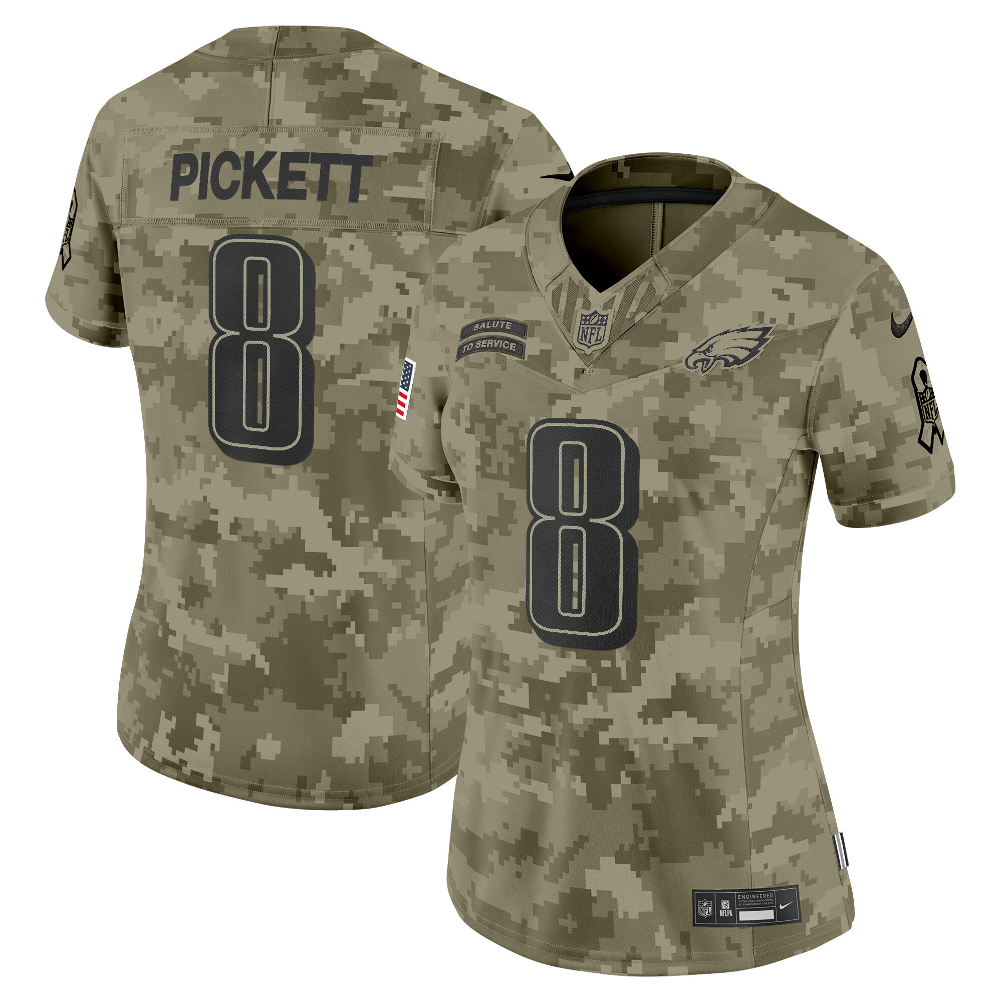 Women's Kenny Pickett Philadelphia Eagles 2024 Salute to Service Vapor Limited Olive Camo Jersey - All Stitched