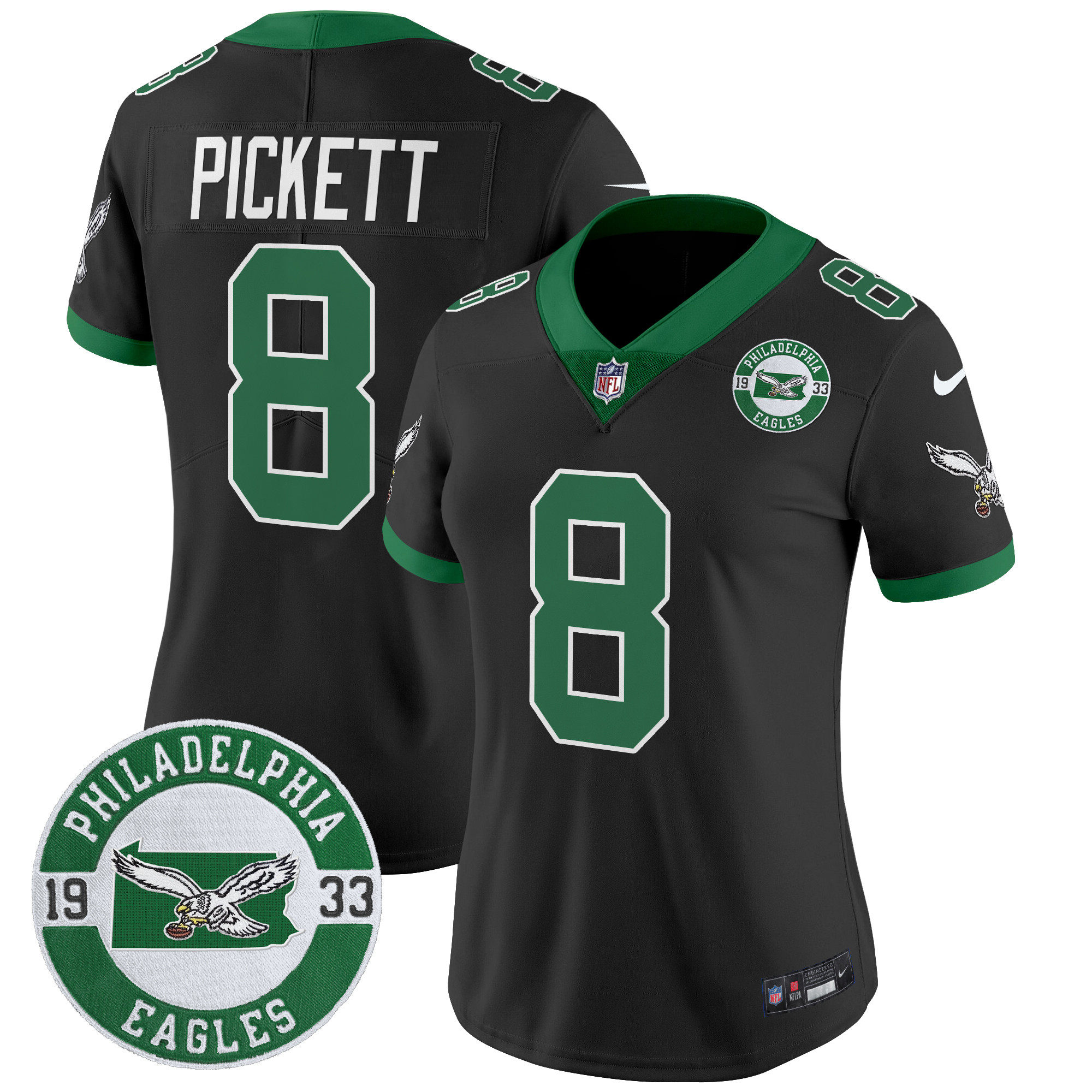 Women's Kenny Pickett Philadelphia Eagles 2024 Throwback Vapor Limited Black Jersey - All Stitched