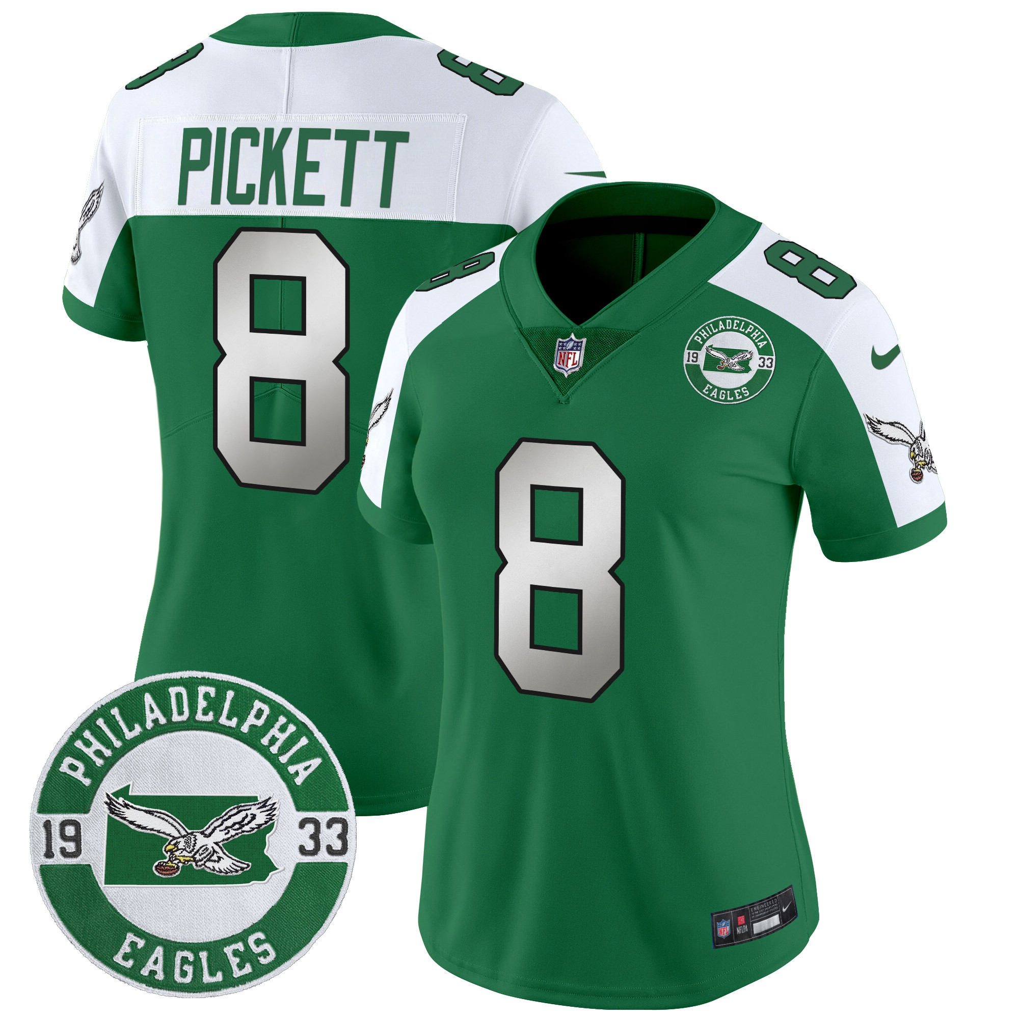 Women's Kenny Pickett Philadelphia Eagles 2024 Throwback Vapor Limited Kelly Alternate Jersey - All Stitched