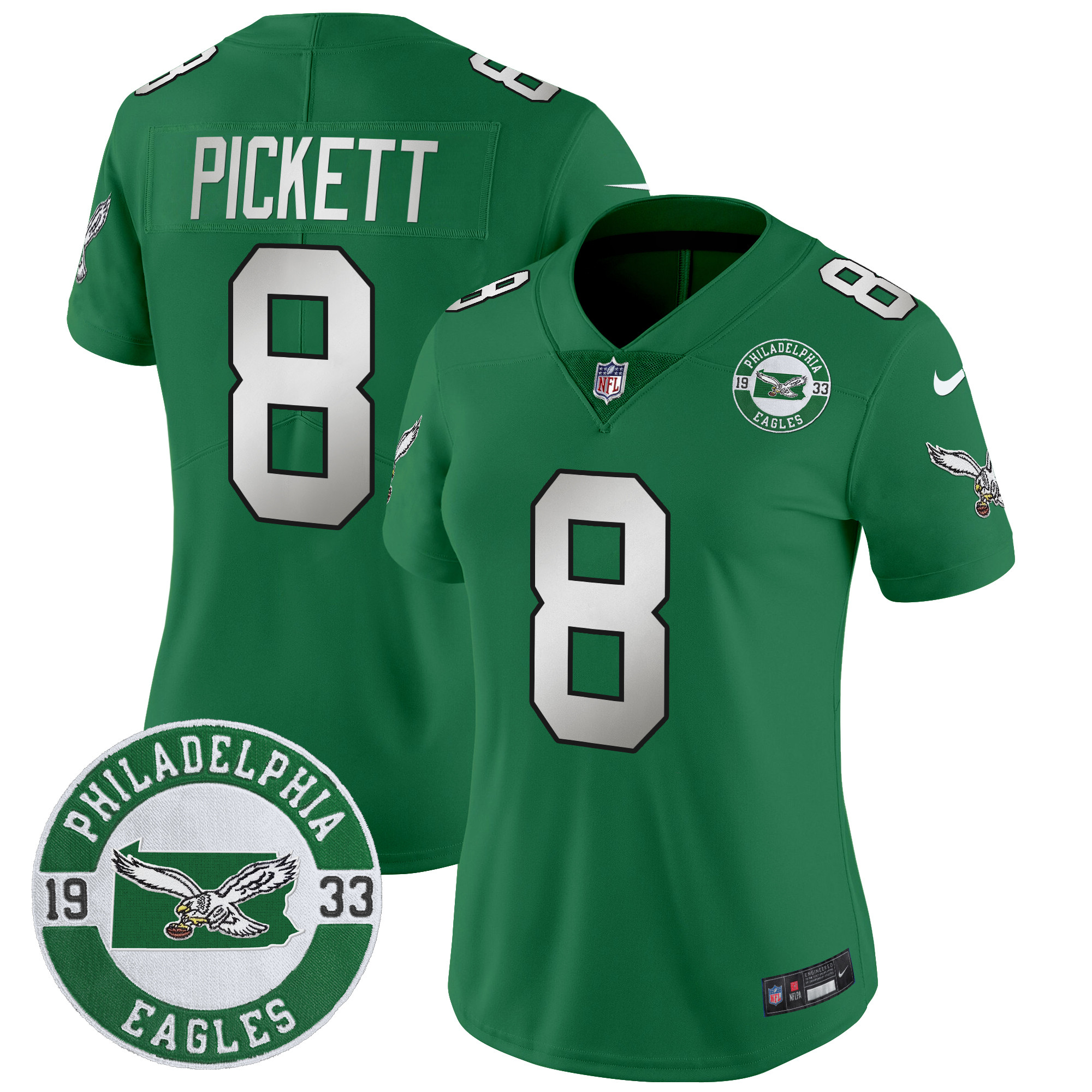 Women's Kenny Pickett Philadelphia Eagles 2024 Throwback Vapor Limited Kelly Green Jersey - All Stitched