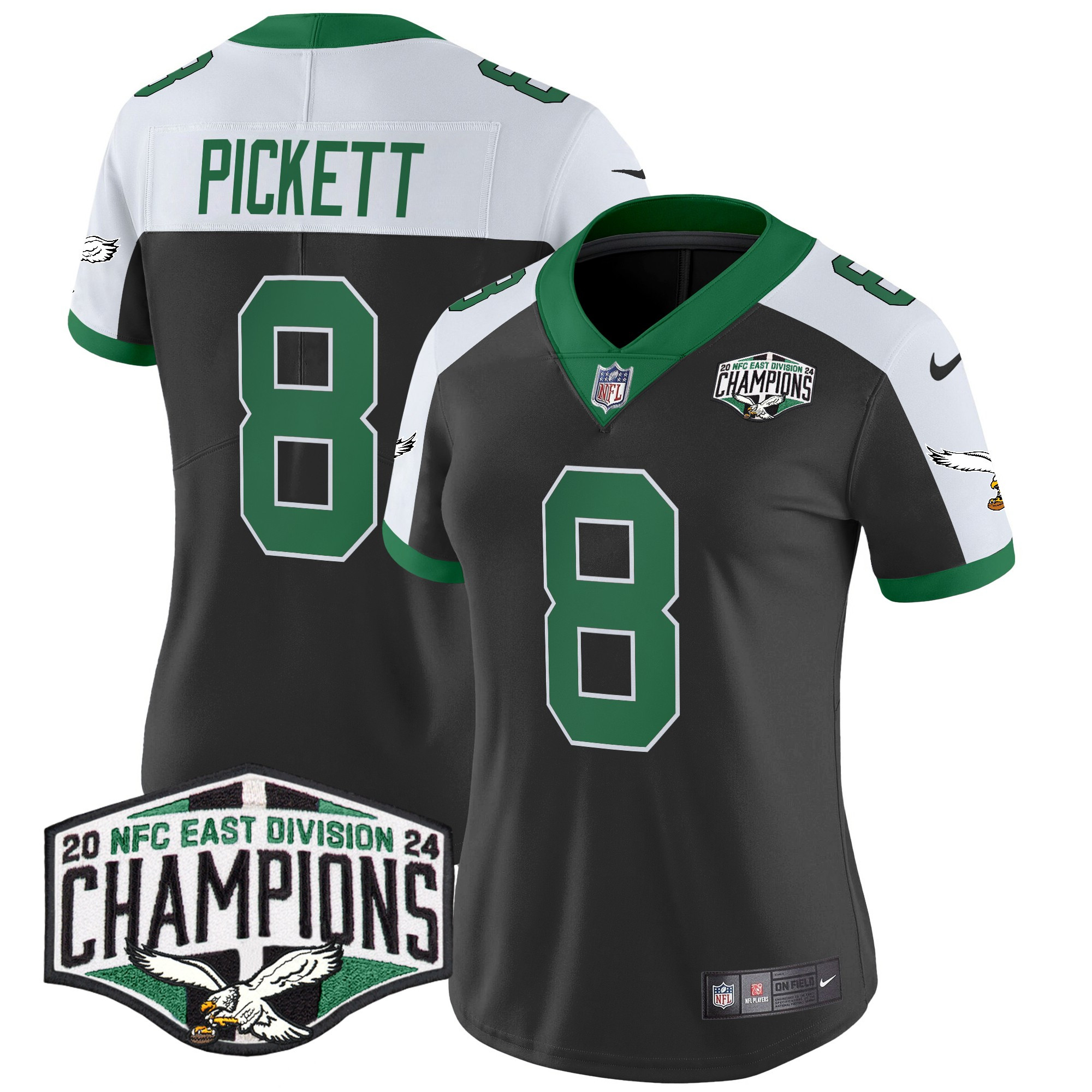 Women's Kenny Pickett Philadelphia Eagles Kelly Green 2024 NFC East Division Champions Vapor Limited Black Alternate Jersey - All Stitched
