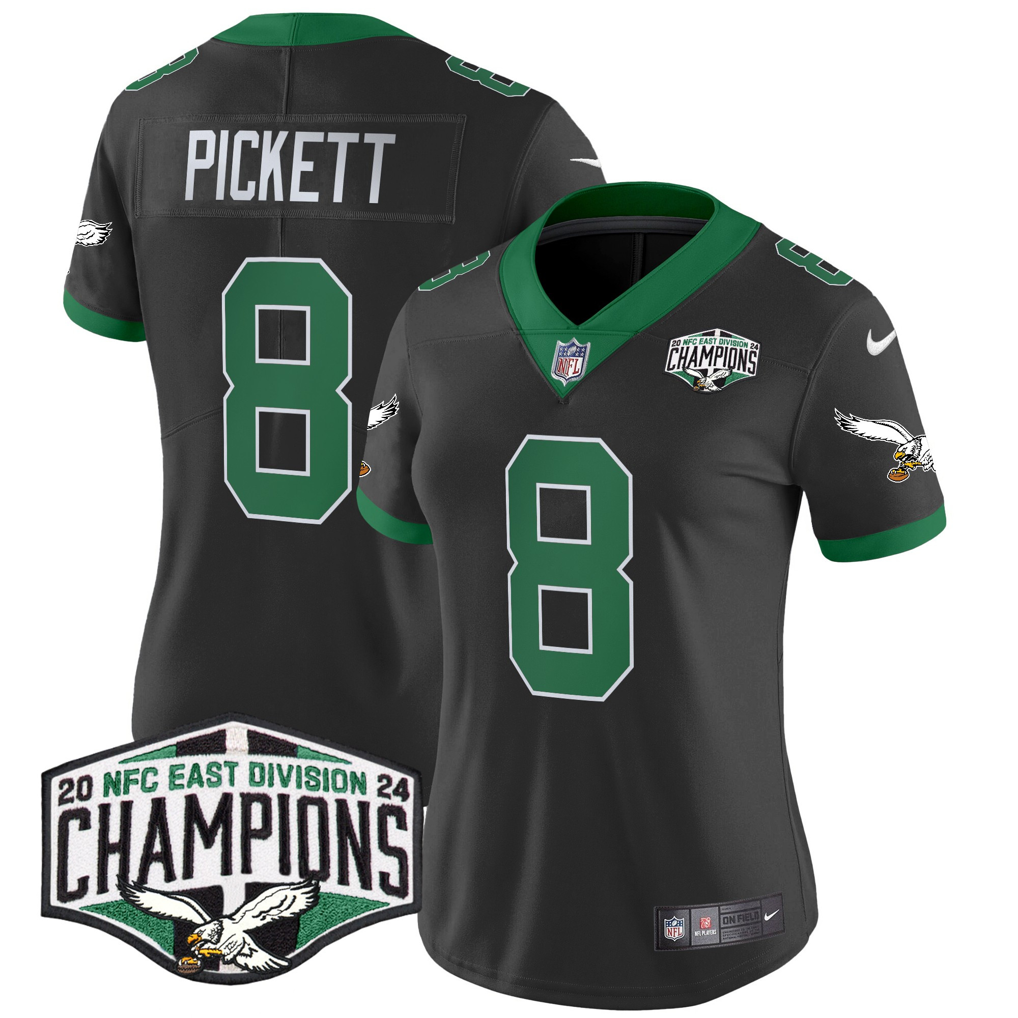 Women's Kenny Pickett Philadelphia Eagles Kelly Green 2024 NFC East Division Champions Vapor Limited Black Jersey - All Stitched