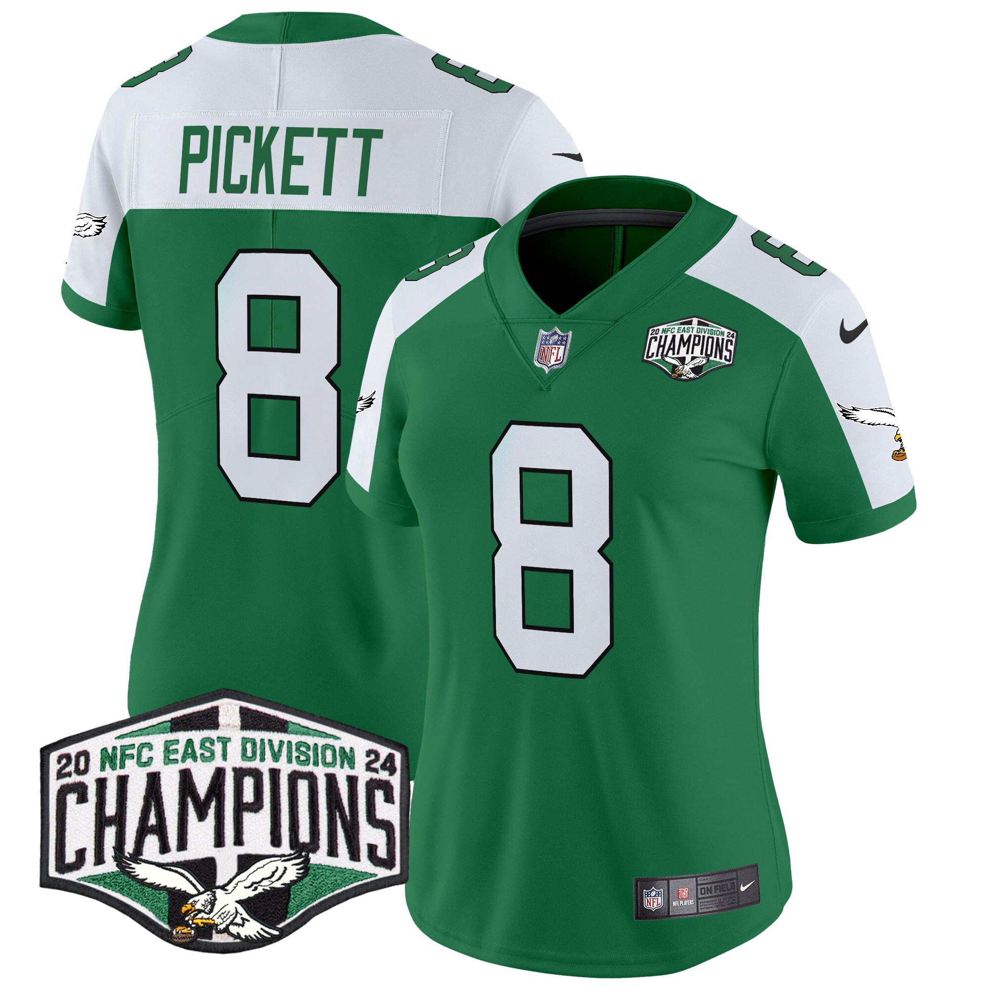 Women's Kenny Pickett Philadelphia Eagles Kelly Green 2024 NFC East Division Champions Vapor Limited Kelly Alternate Jersey - All Stitched