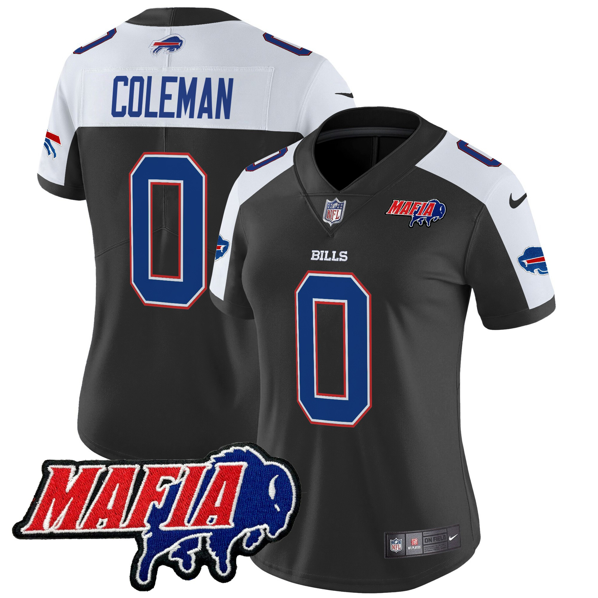 Women's Keon Coleman Buffalo Bills 2024 Buffalo Bills Mafia Patch Vapor Limited Black Alternate Jersey - All Stitched