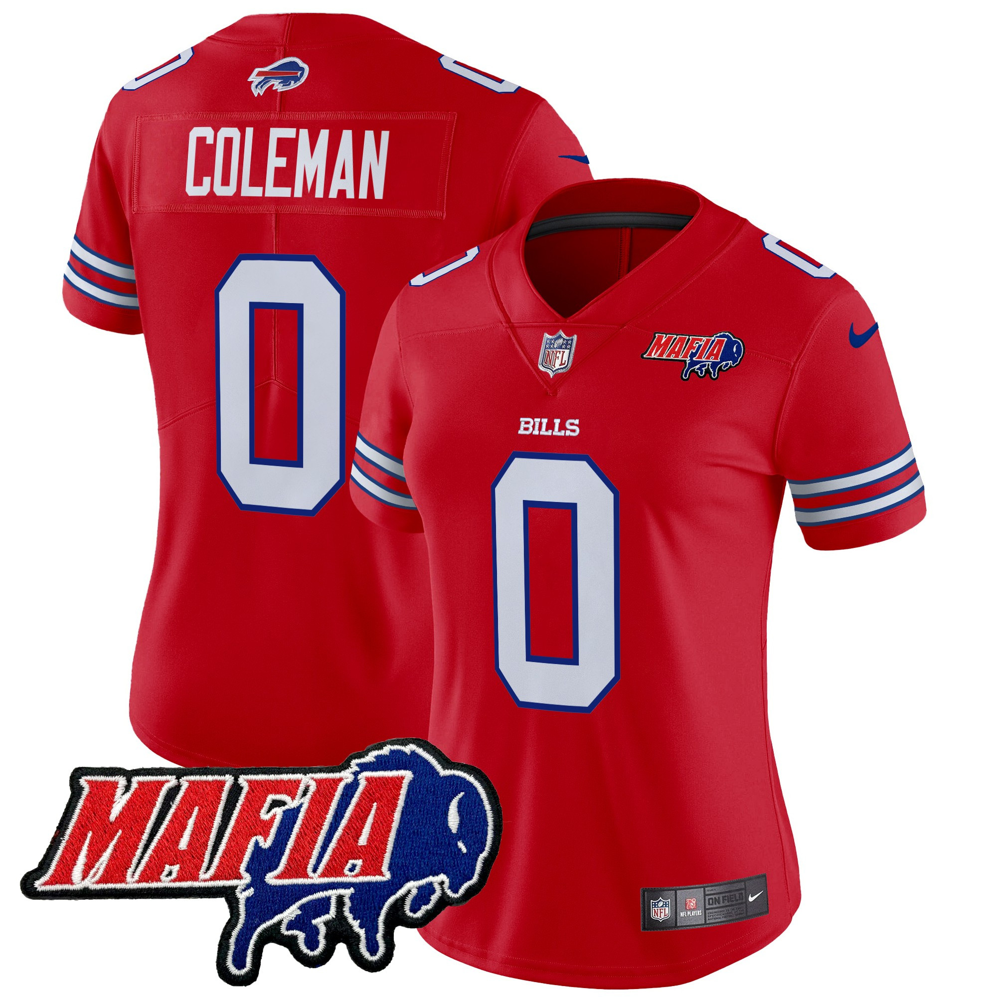 Women's Keon Coleman Buffalo Bills 2024 Buffalo Bills Mafia Patch Vapor Limited Red Jersey - All Stitched