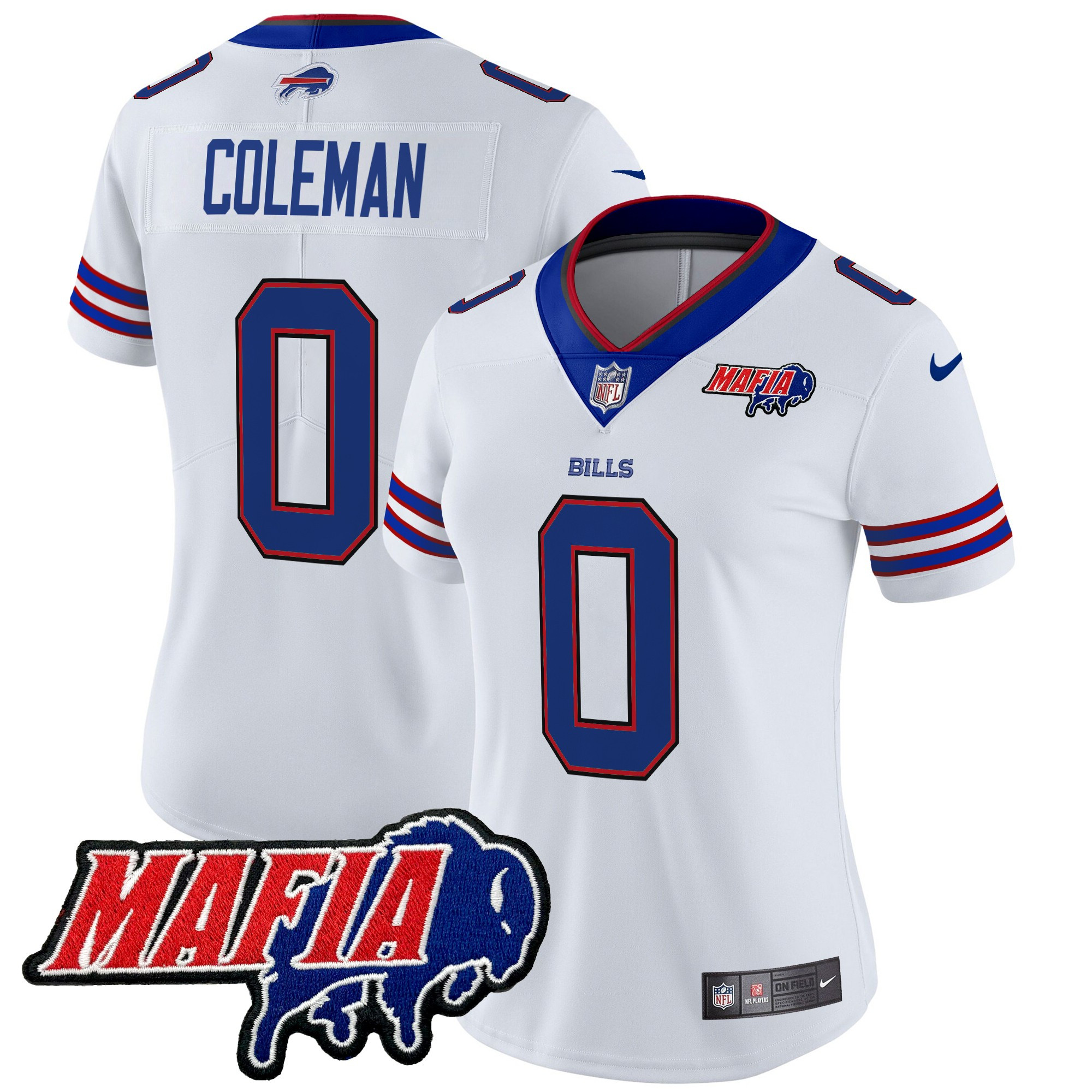 Women's Keon Coleman Buffalo Bills 2024 Buffalo Bills Mafia Patch Vapor Limited White Jersey - All Stitched