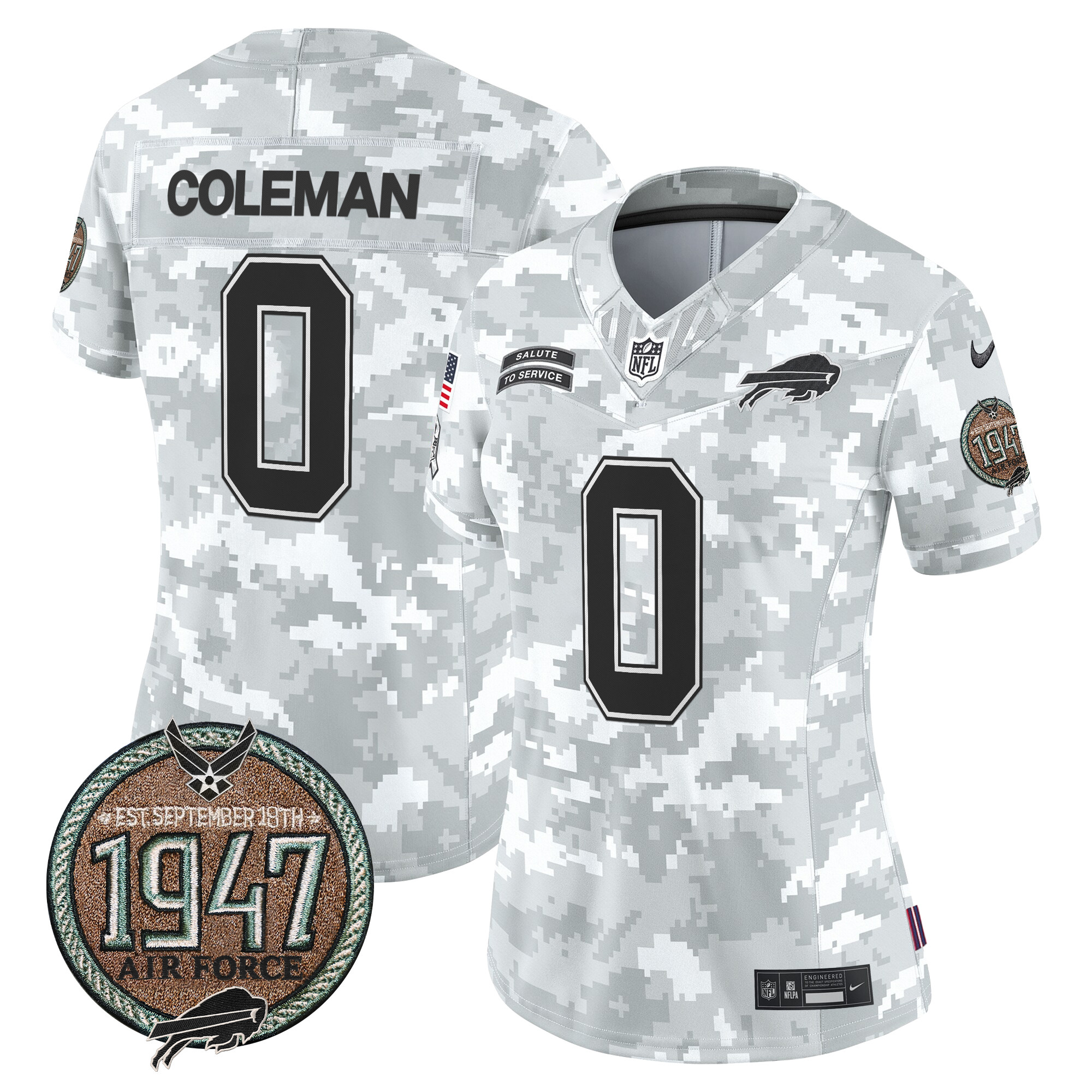 Women's Keon Coleman Buffalo Bills 2024 Salute to Service Establishment Year Patch Vapor Limited Air Force Jersey - All Stitched