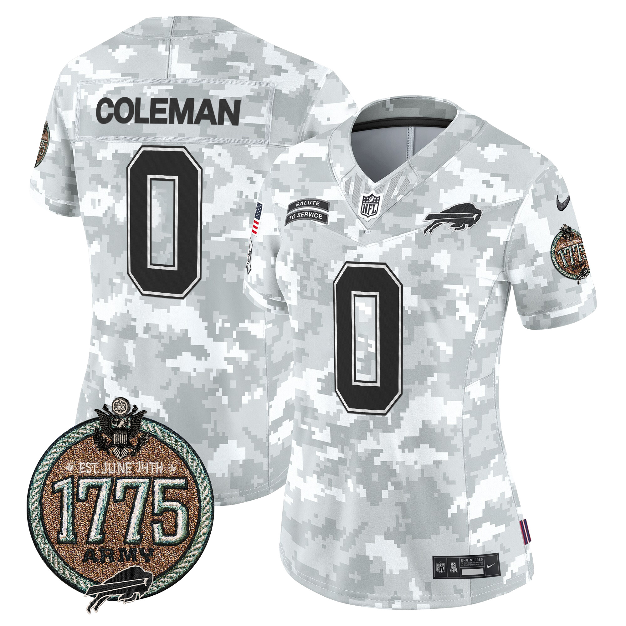 Women's Keon Coleman Buffalo Bills 2024 Salute to Service Establishment Year Patch Vapor Limited Army Jersey - All Stitched