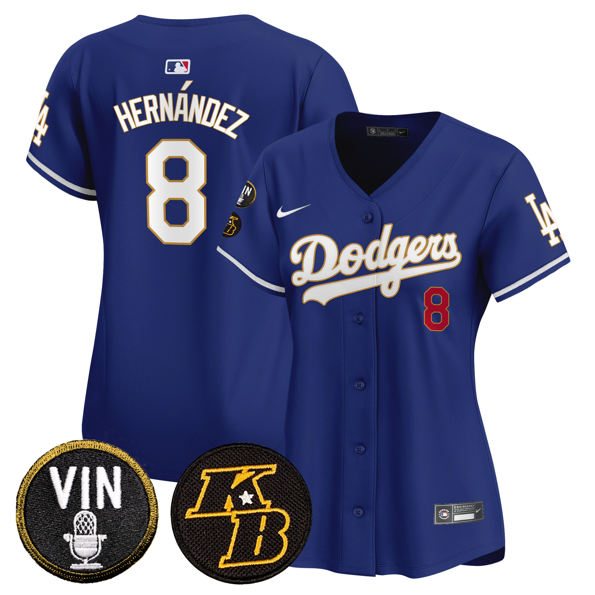 Women's Kike Hernandez Los Angeles Dodgers Vin & Kobe Patch Gold Trim Vapor Premier Limited Royal Jersey - All Stitched