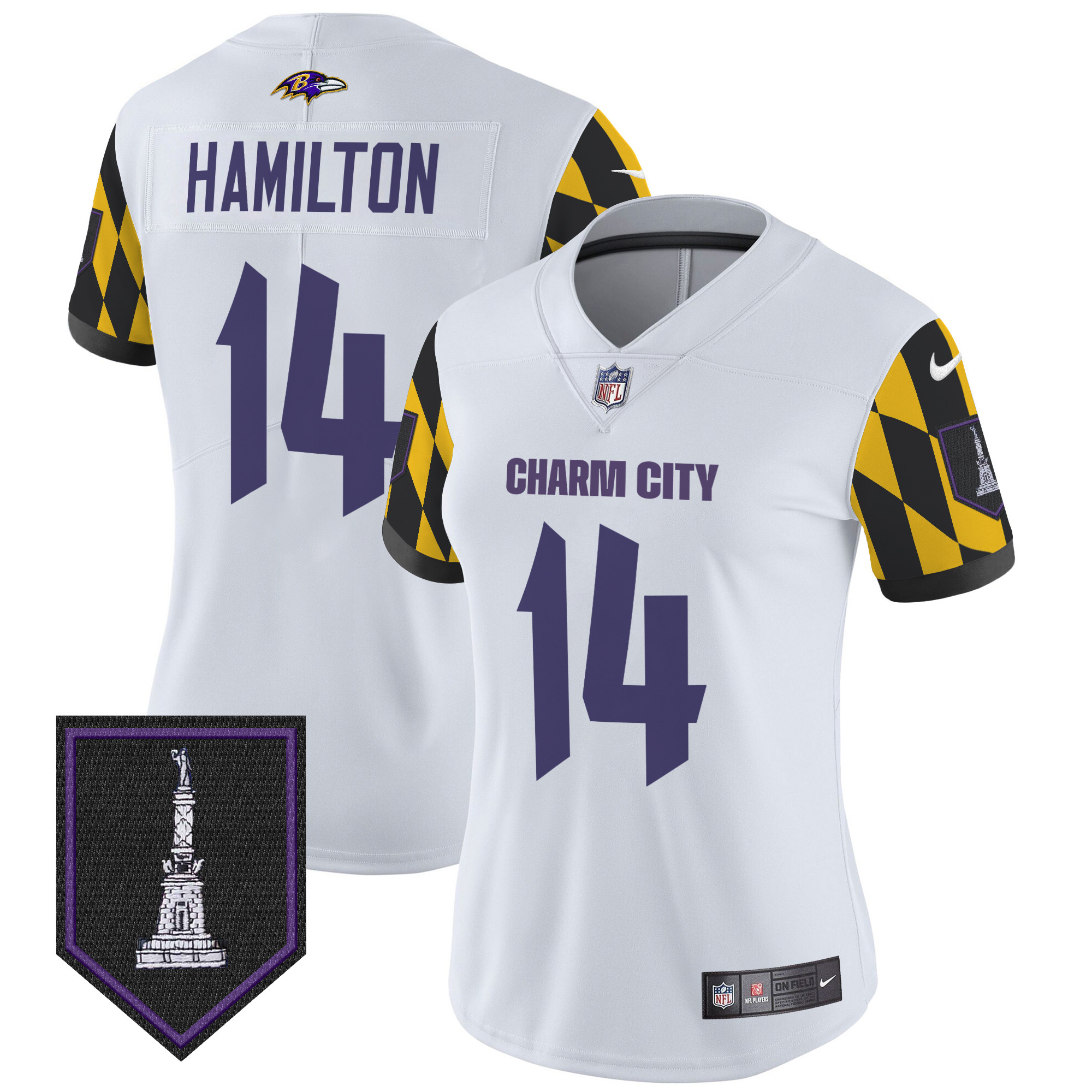 Women's Kyle Hamilton Baltimore Ravens City Edition Patch Vapor Limited White Jersey - All Stitched