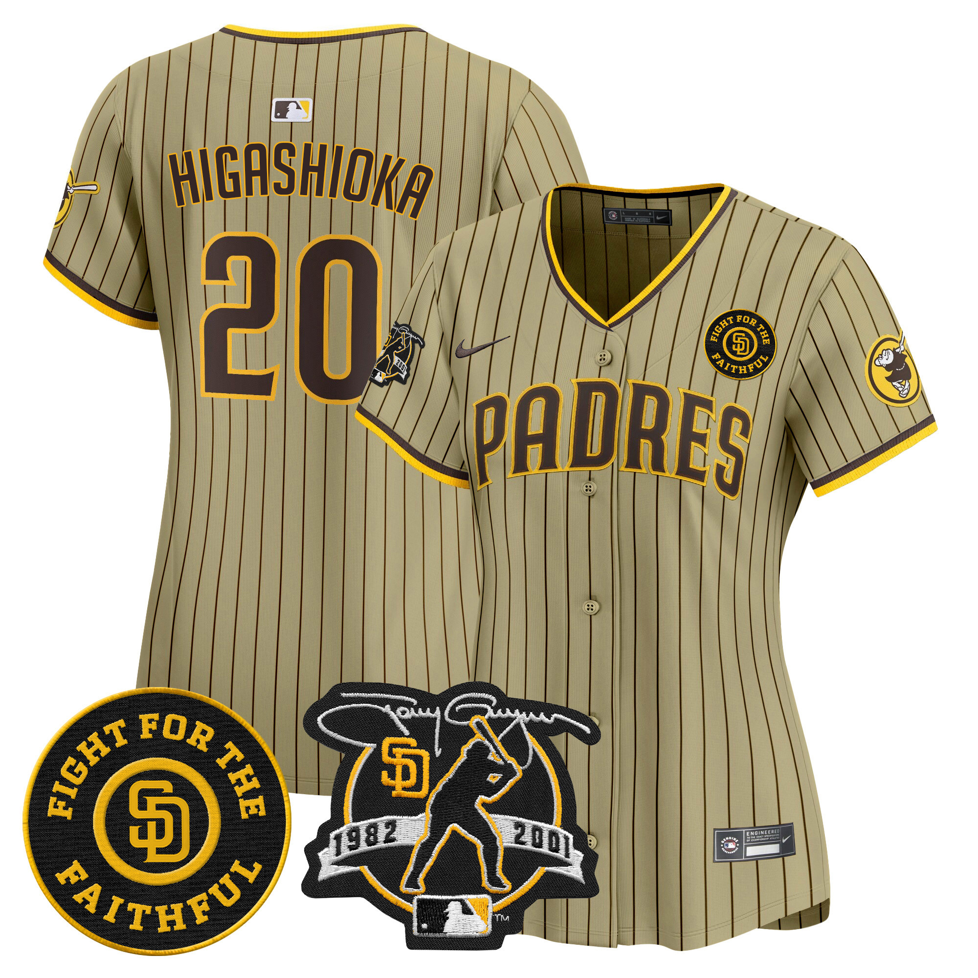 Women's Kyle Higashioka San Diego Padres Tony Gwynn & Faithful Patch Vapor Premier Limited Tan Jersey ñ All Stitched