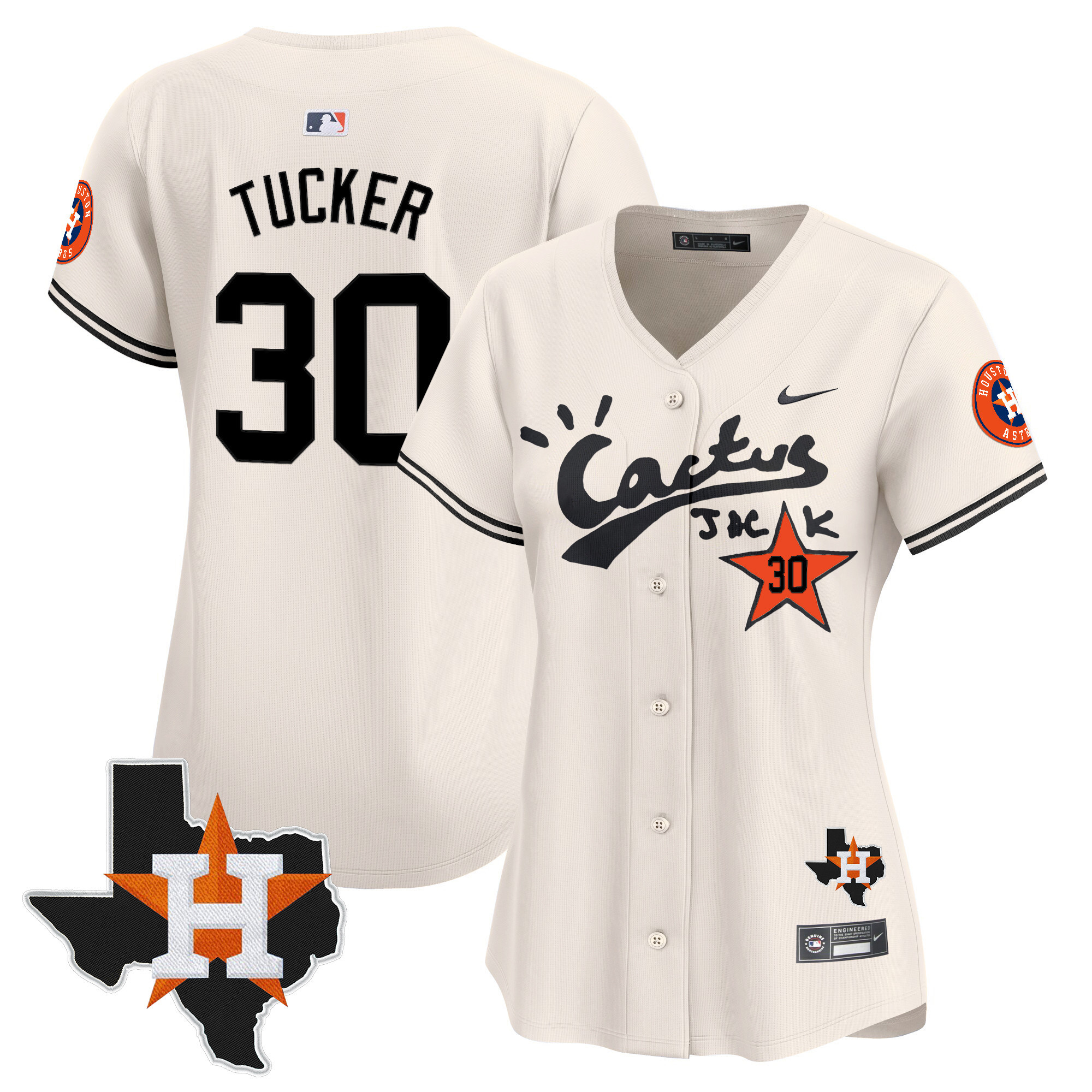 Women's Kyle Tucker Houston Astros Cactus Jack Patch Vapor Premier Limited Cream Jersey V11 - Stitched