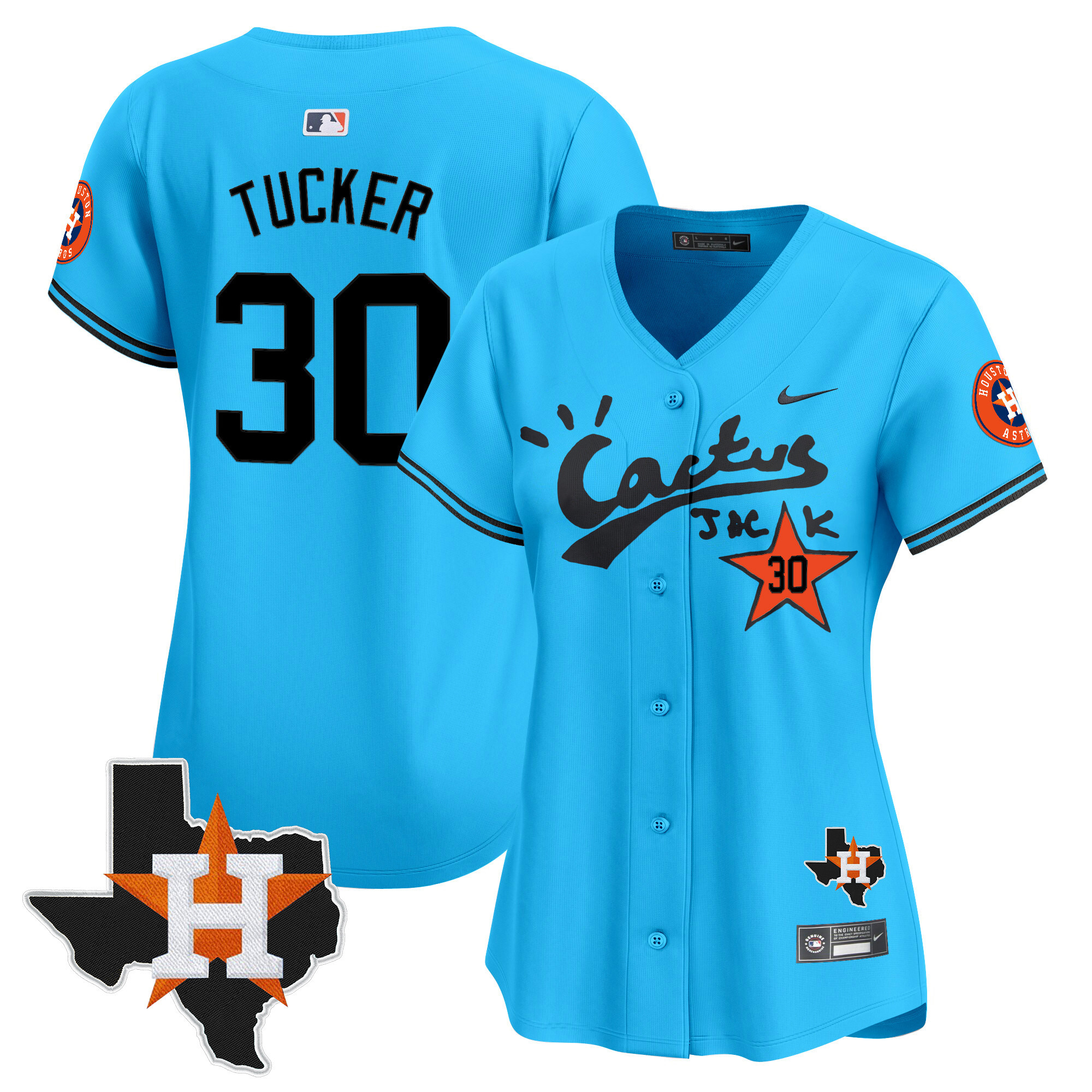 Women's Kyle Tucker Houston Astros Cactus Jack Patch Vapor Premier Limited Light Blue Jersey V11 - Stitched