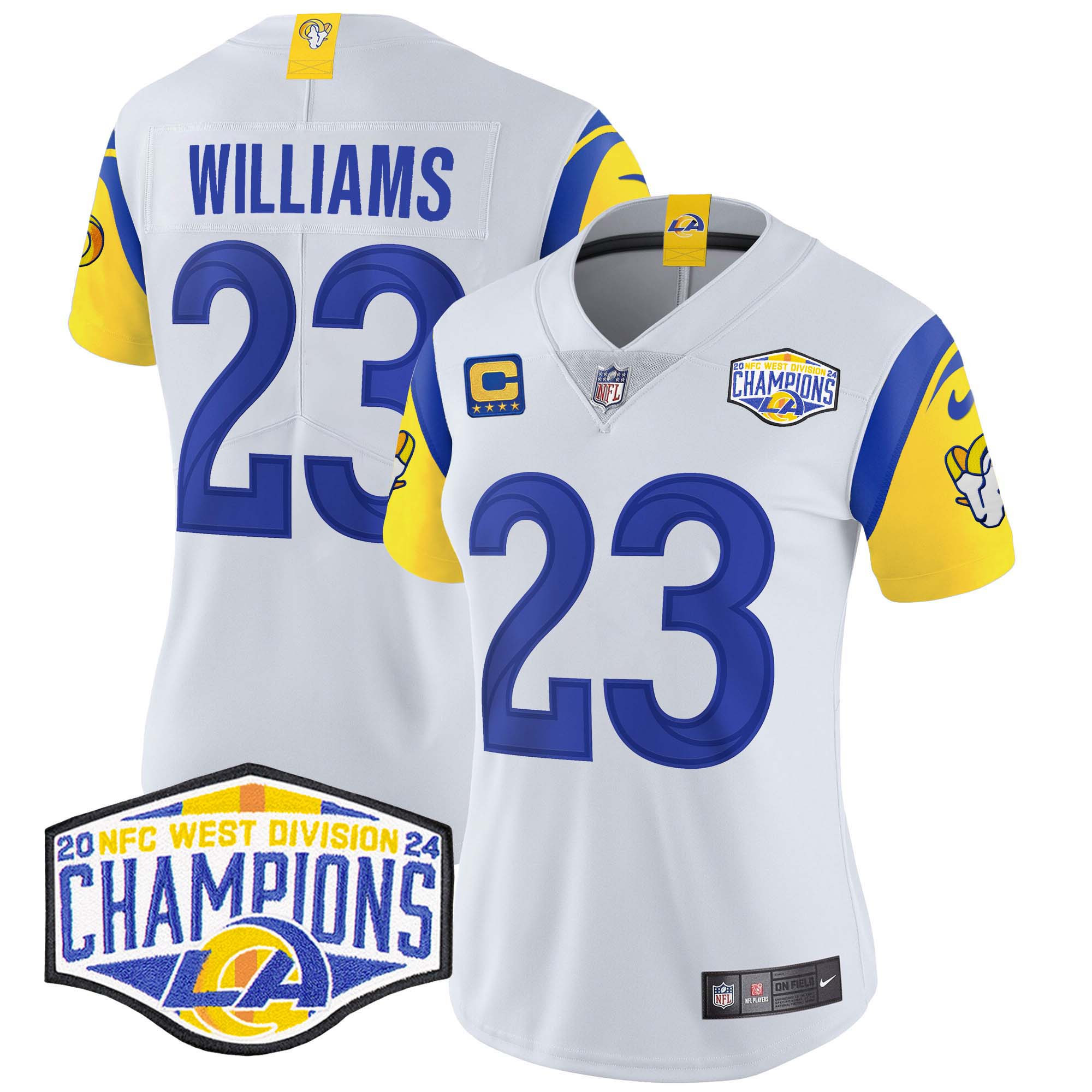 Women's Kyren Williams Los Angeles Rams 2024 NFC West Division Champions Vapor Limited White Jersey - All Stitched