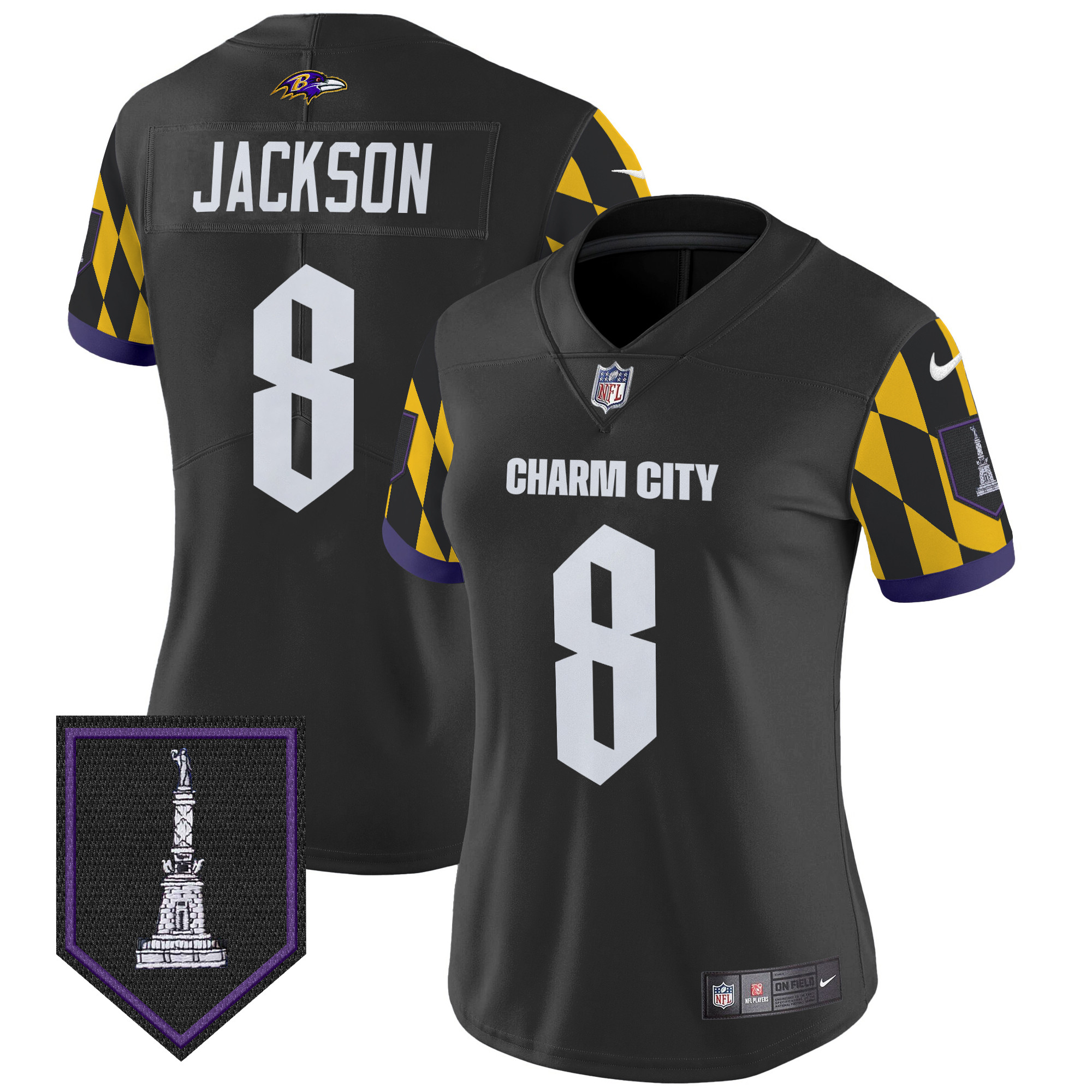 Women's Lamar Jackson Baltimore Ravens City Edition Patch Vapor Limited Black Jersey - All Stitched