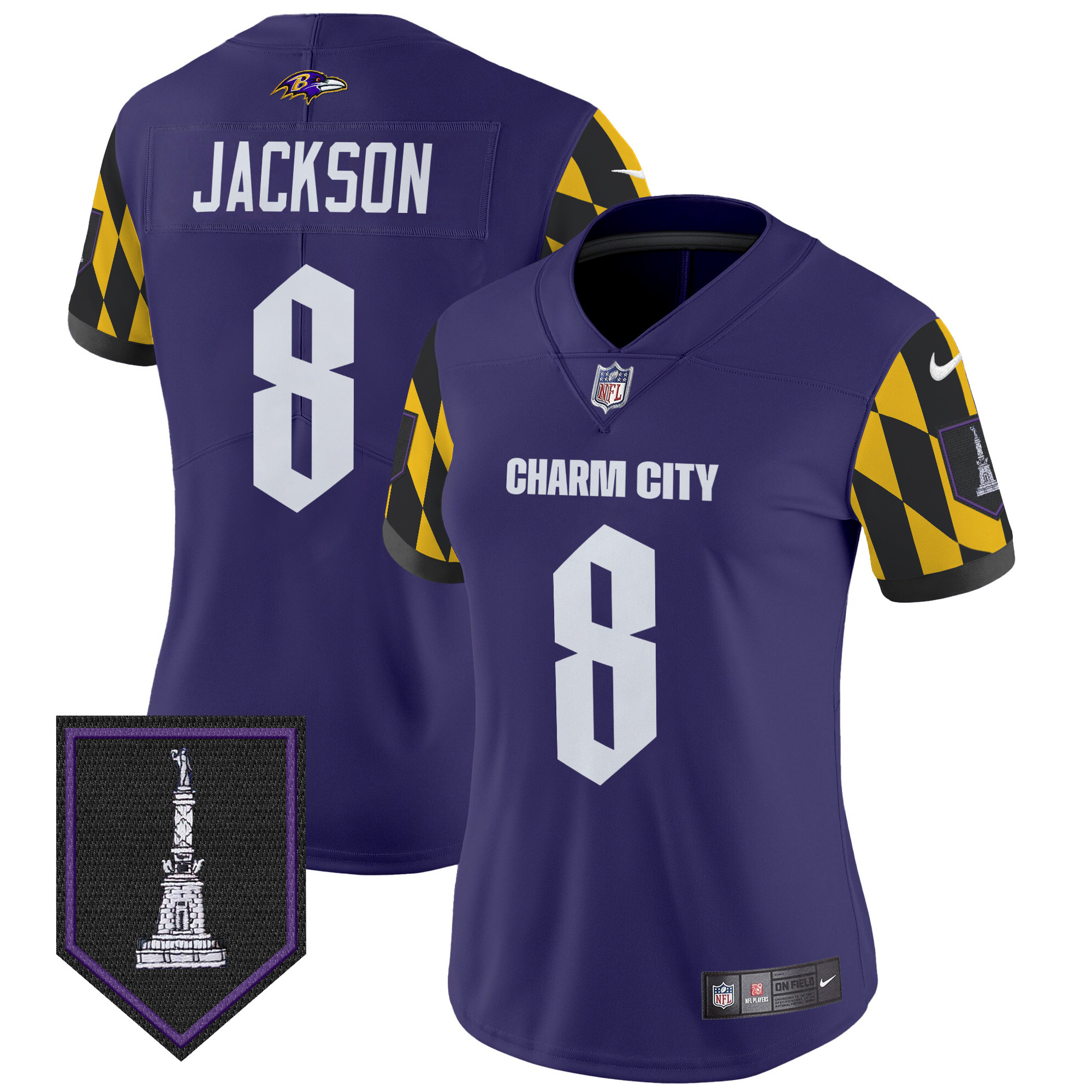 Women's Lamar Jackson Baltimore Ravens City Edition Patch Vapor Limited Purple Jersey - All Stitched