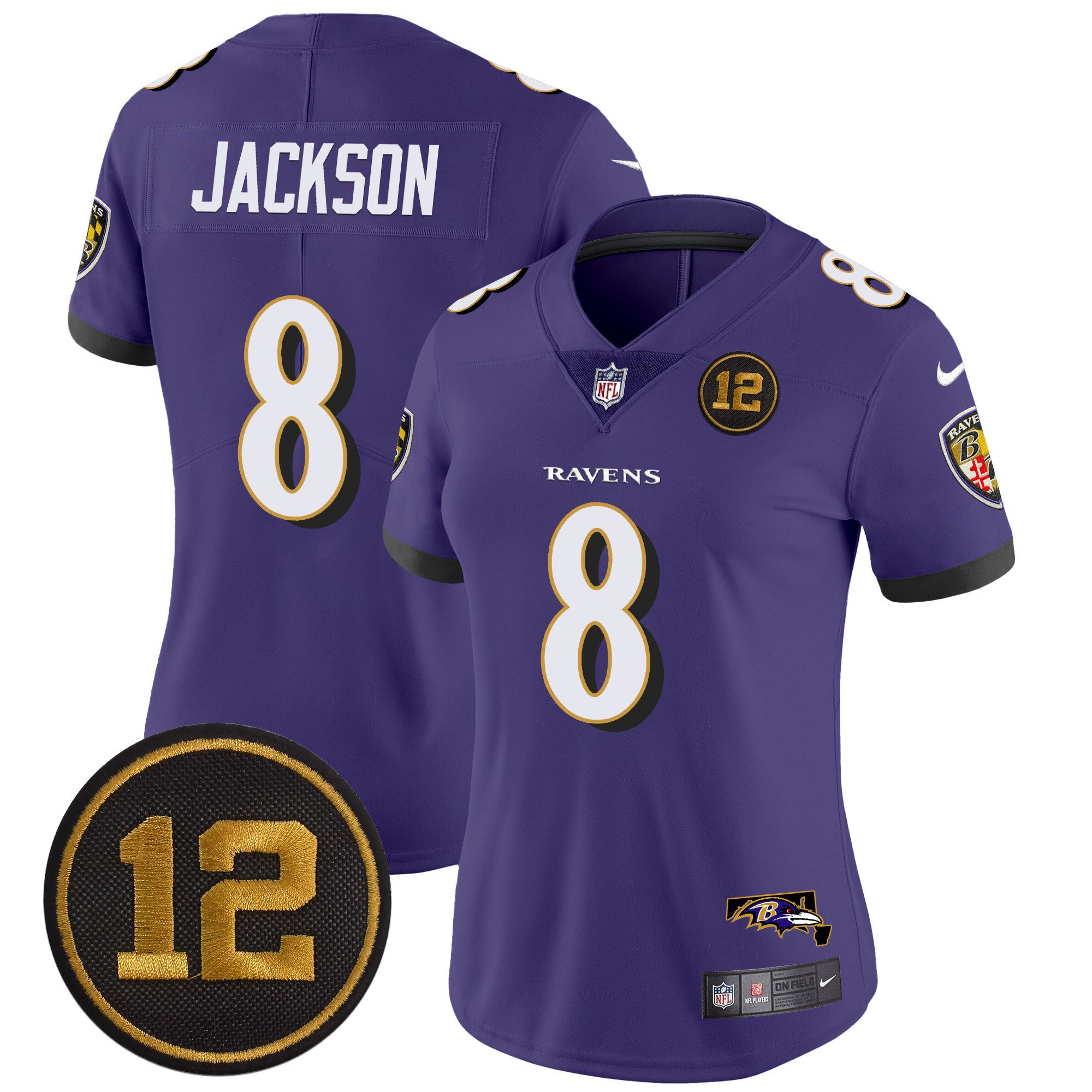 Women's Lamar Jackson Baltimore Ravens Jacoby Jones Patch Vapor Limited Purple Jersey - All Stitched
