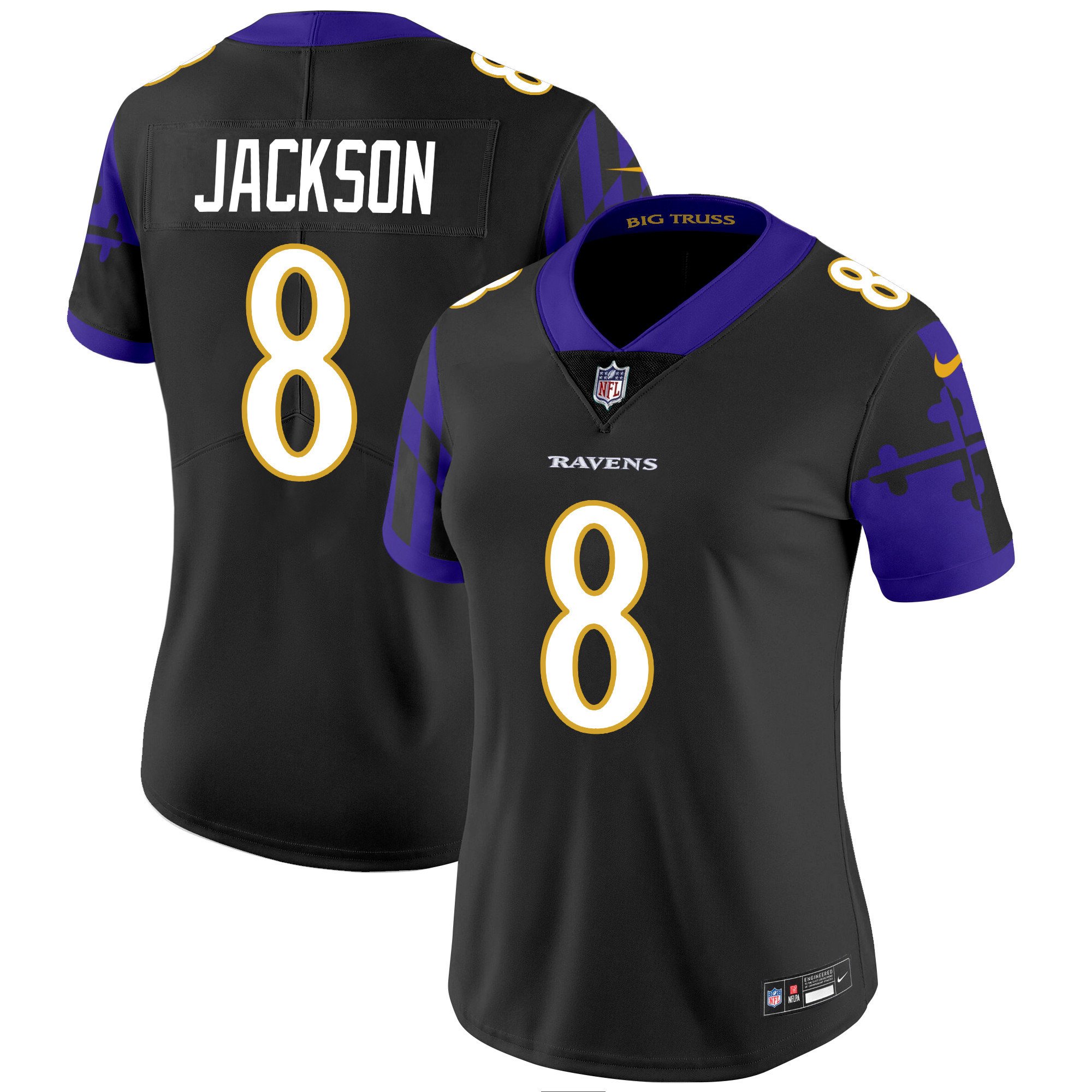 Women's Lamar Jackson Baltimore Ravens Maryland Flag Vapor Limited Black Jersey - All Stitched