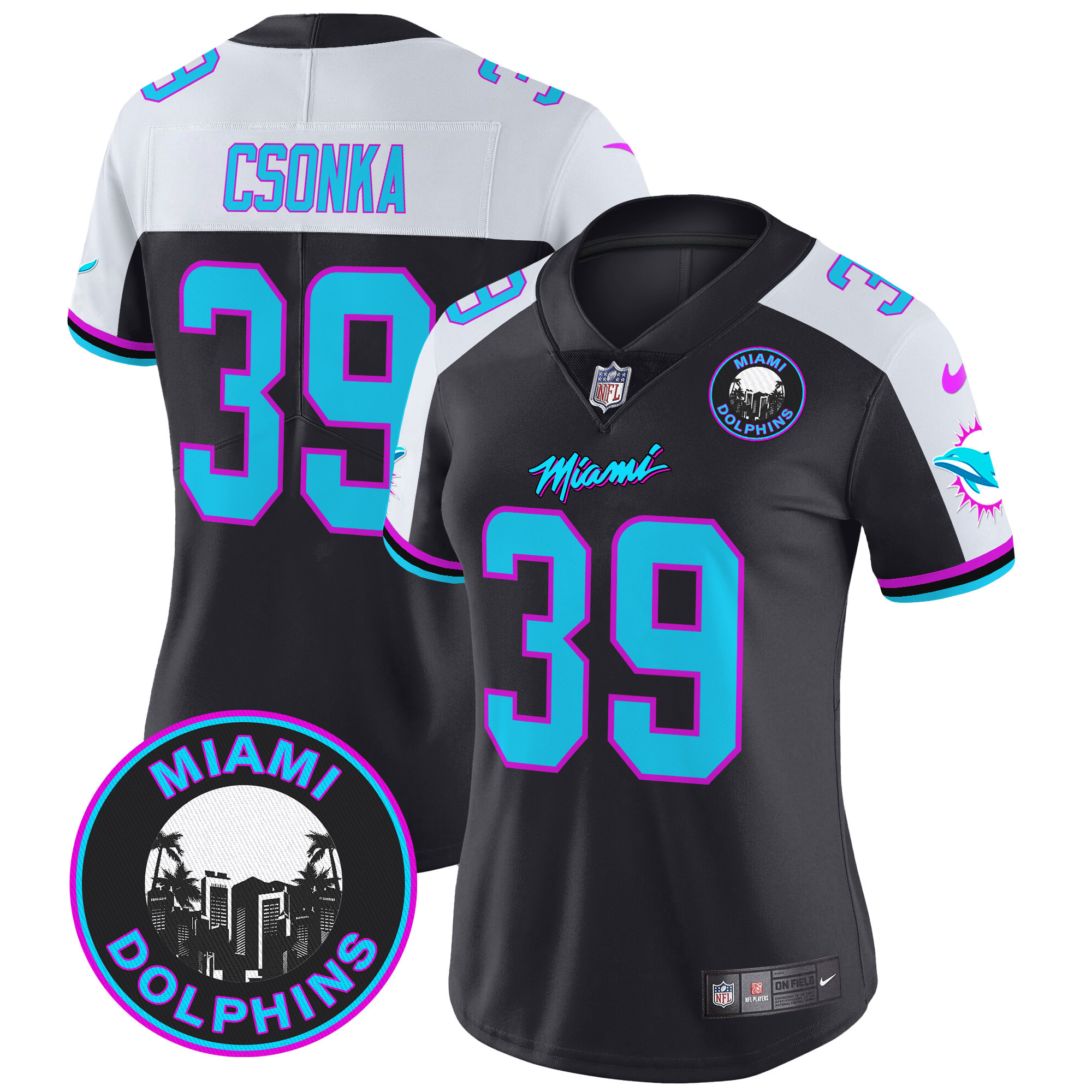 Women's Larry Csonka Miami Dolphins "Miami Vice" Vapor Limited Black Alternate Jersey V3 - All Stitched