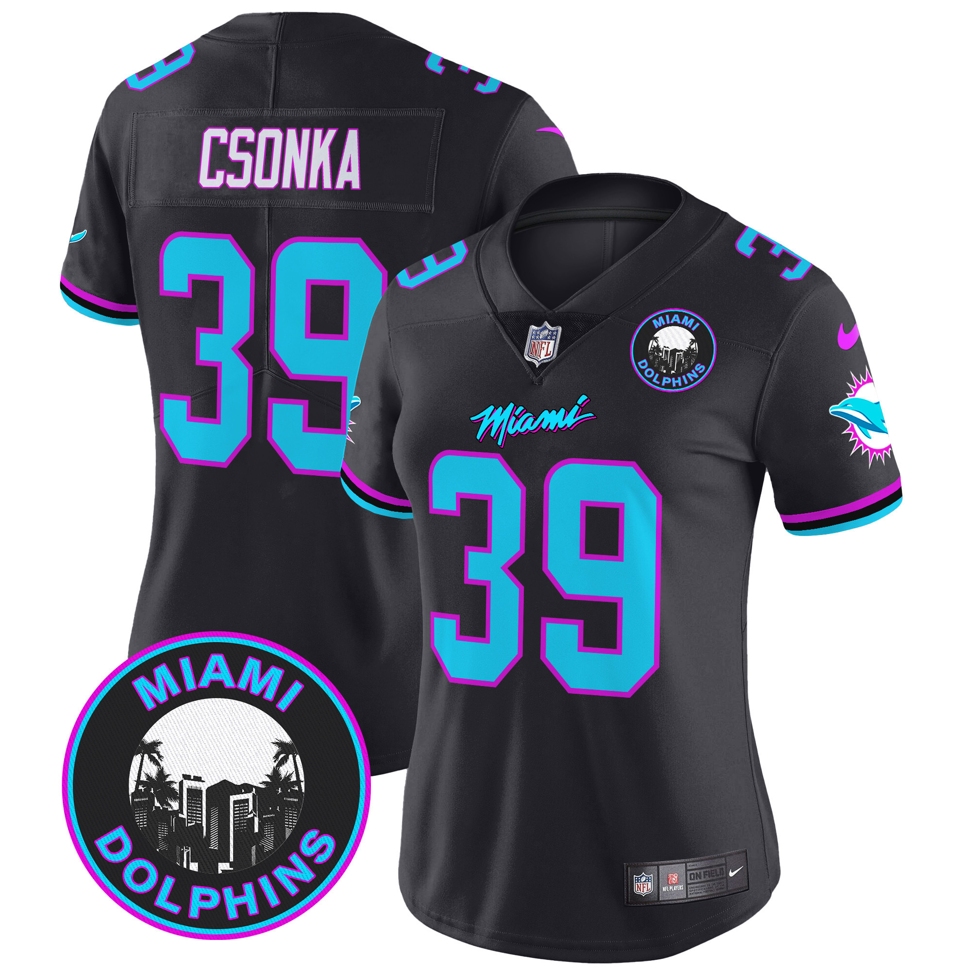 Women's Larry Csonka Miami Dolphins "Miami Vice" Vapor Limited Black Jersey V3 - All Stitched