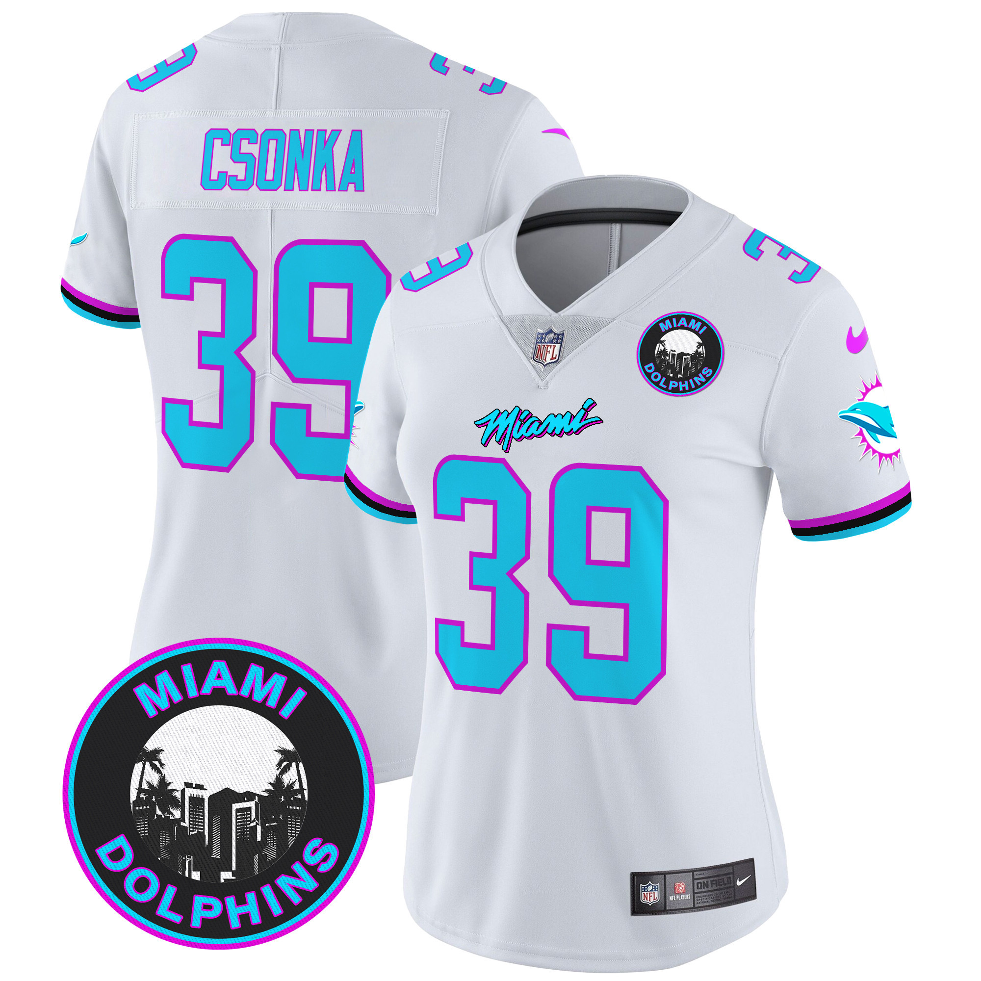Women's Larry Csonka Miami Dolphins "Miami Vice" Vapor Limited White Jersey V3 - All Stitched