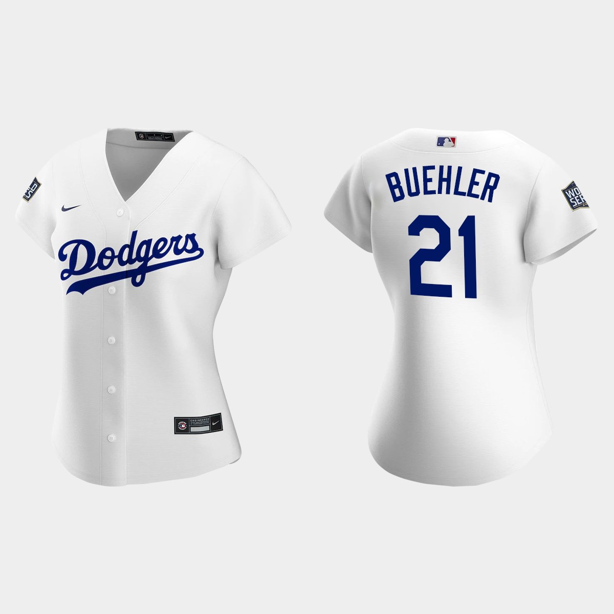 Women's Los Angeles Dodgers #21 Walker Buehler 2020 World Series Home Jersey - White