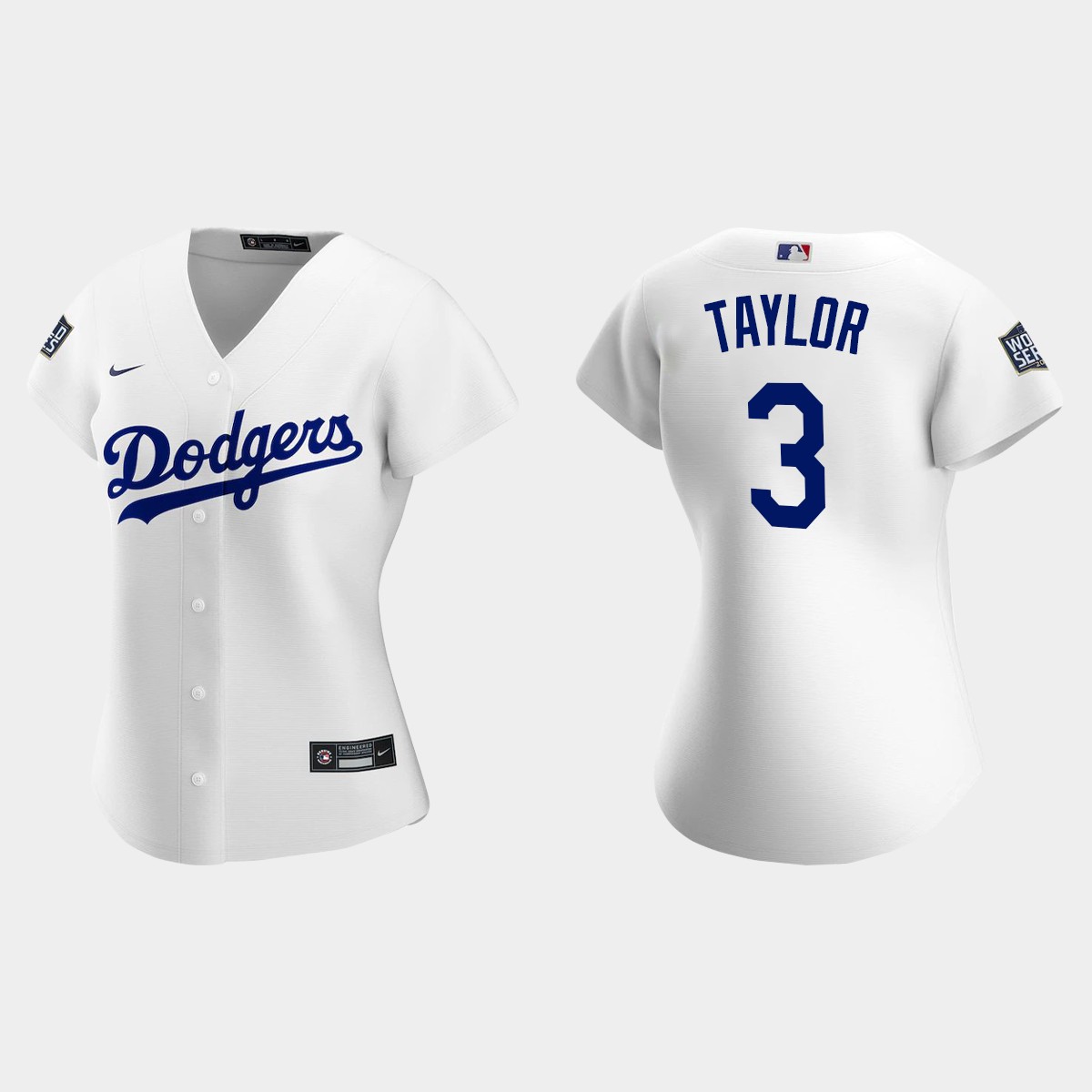 Women's Los Angeles Dodgers #3 Chris Taylor 2020 World Series Home Jersey - White