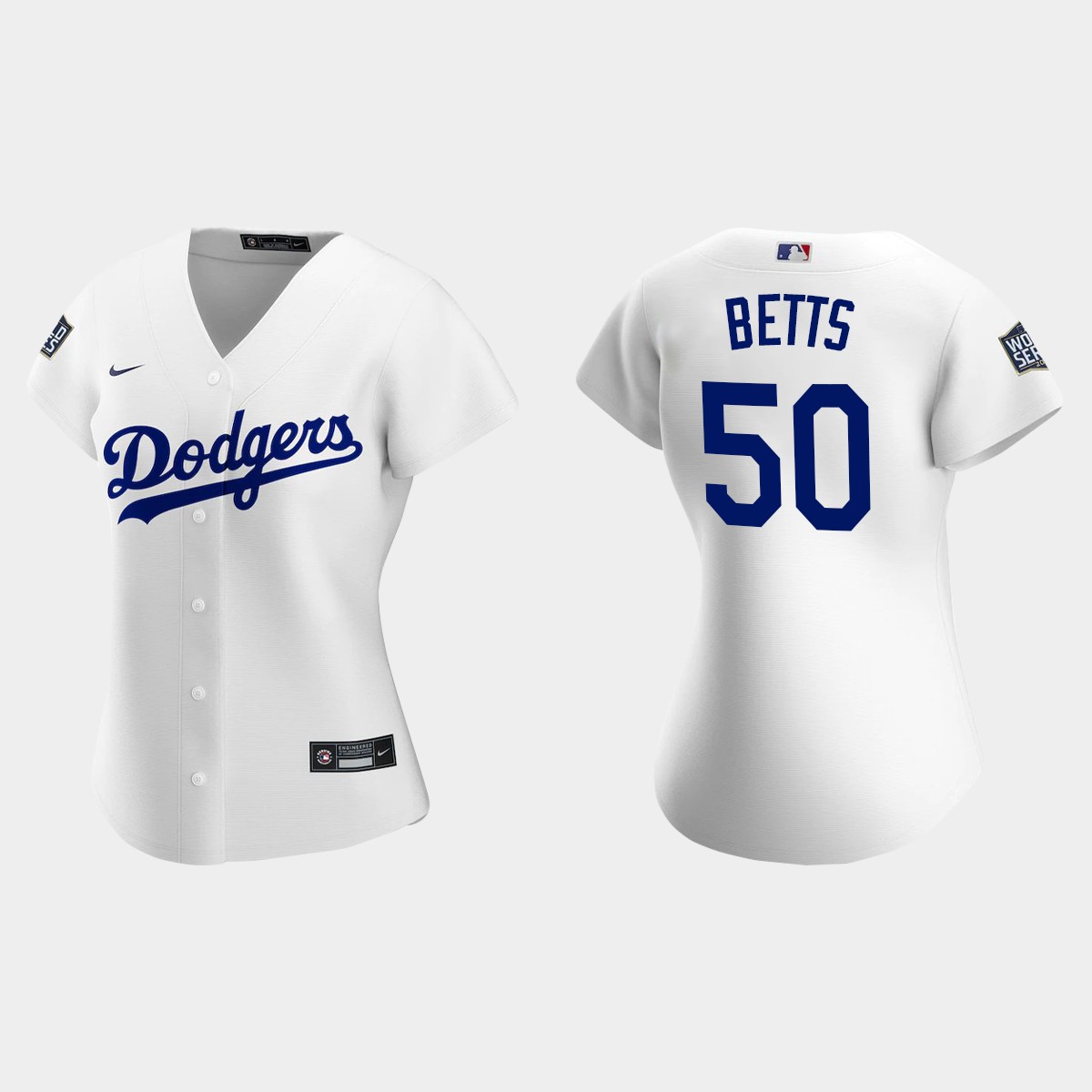 Women's Los Angeles Dodgers #50 Mookie Betts 2020 World Series Home Jersey - White