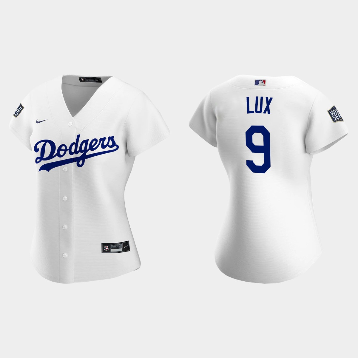 Women's Los Angeles Dodgers #9 Gavin Lux 2020 World Series Home Jersey - White